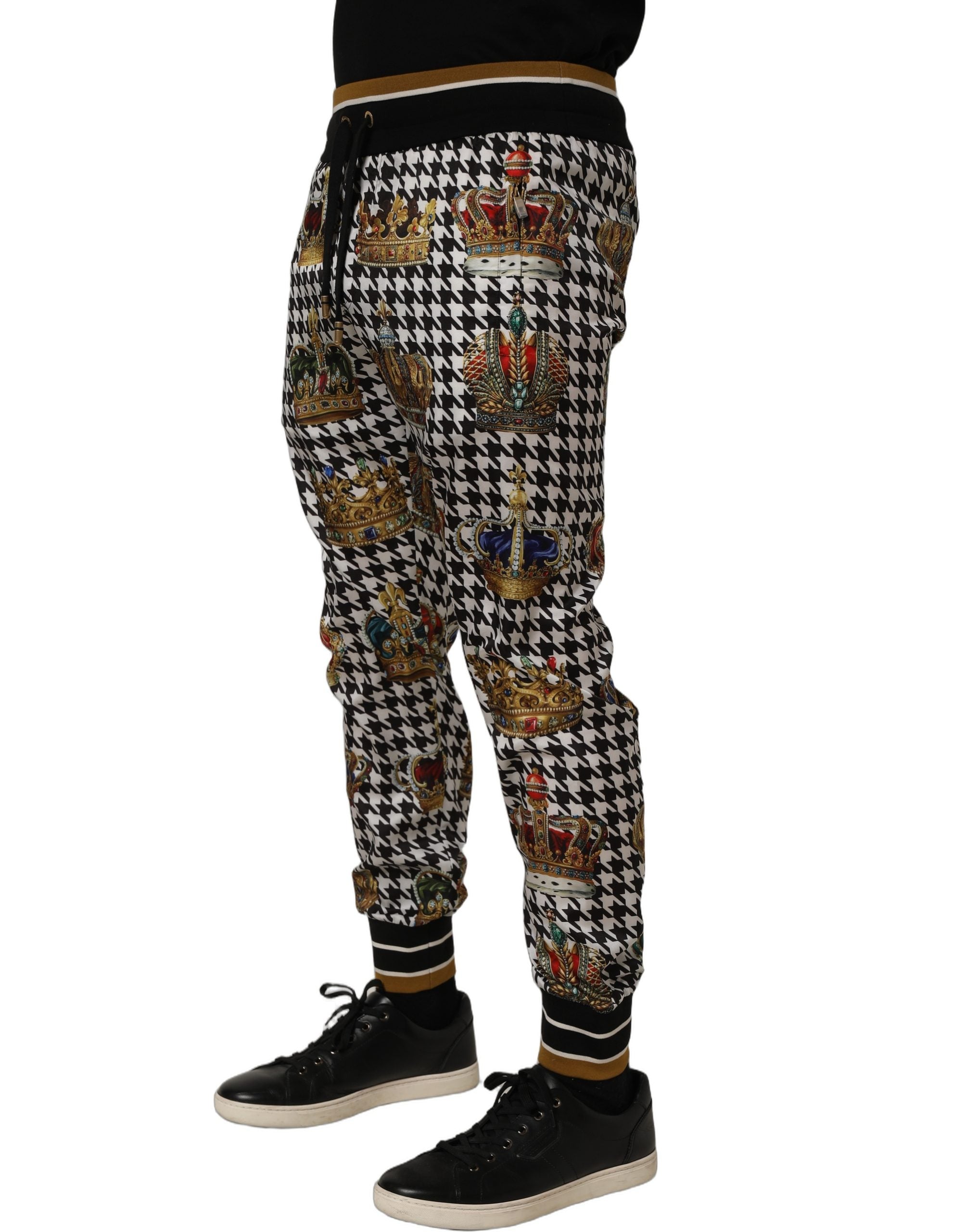 Dolce & Gabbana Multicolor Hahnentritt Krone Männer Sweatpants Hosen