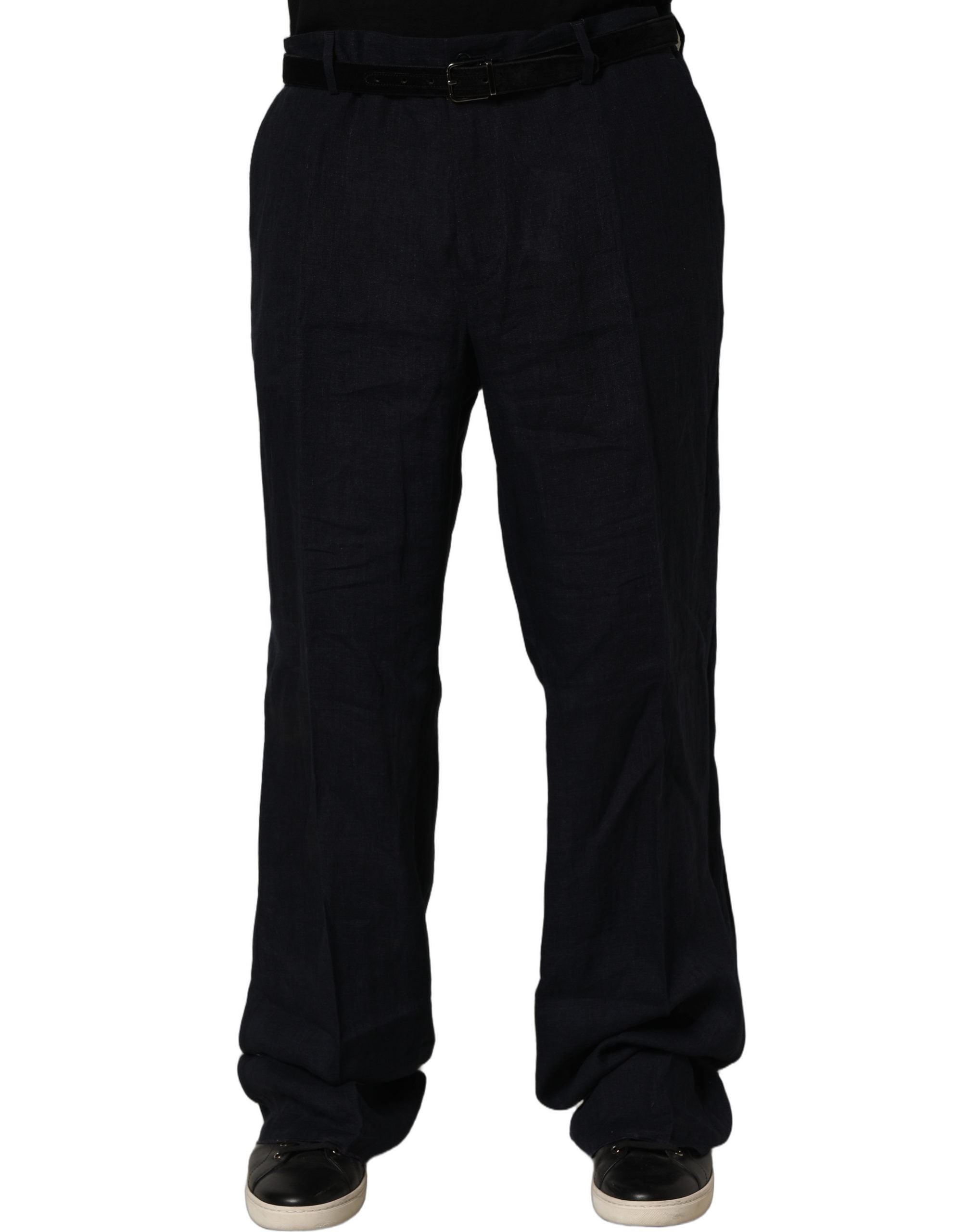 Dolce & Gabbana Schwarze Leinenhose mit geradem Bein