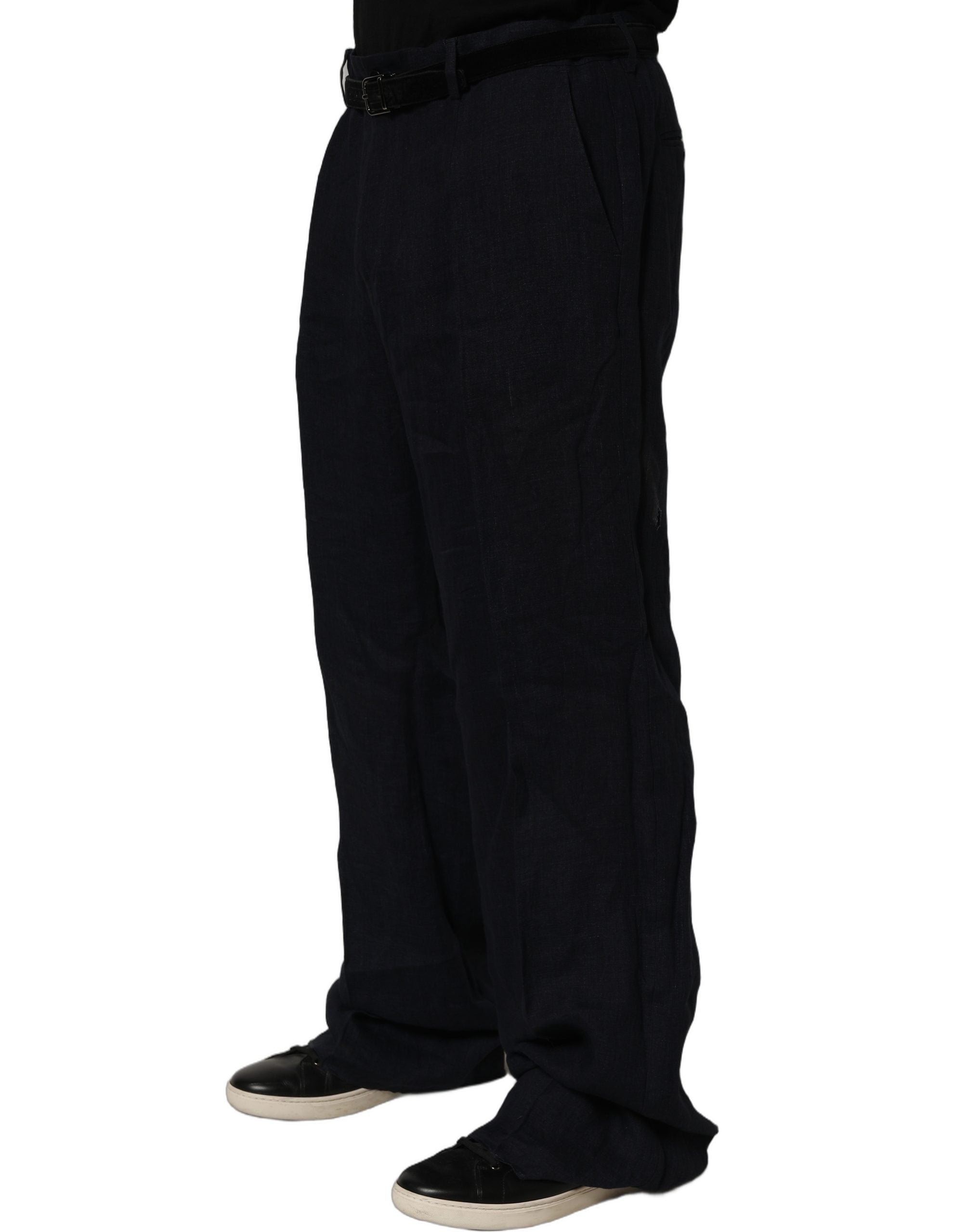 Dolce & Gabbana Schwarze Leinenhose mit geradem Bein