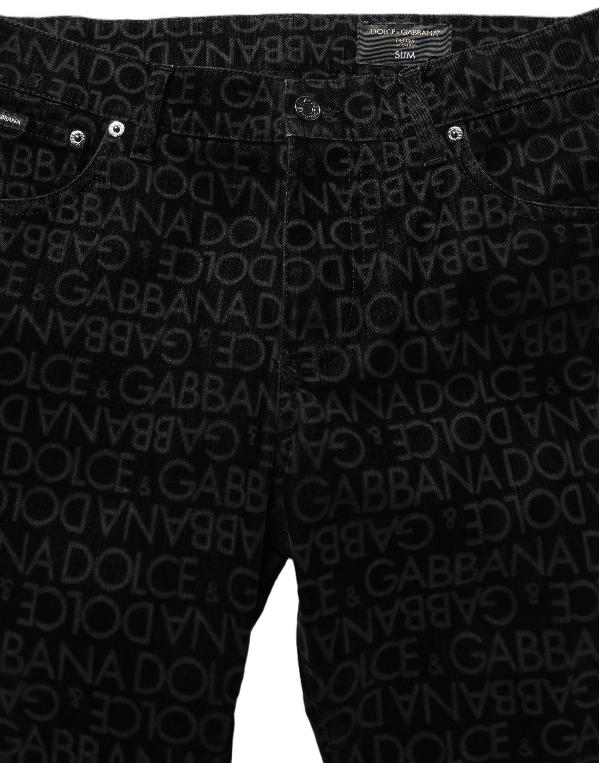 Dolce & Gabbana Schwarze Slim Fit Jeans aus Baumwolle mit Logo-Monogramm