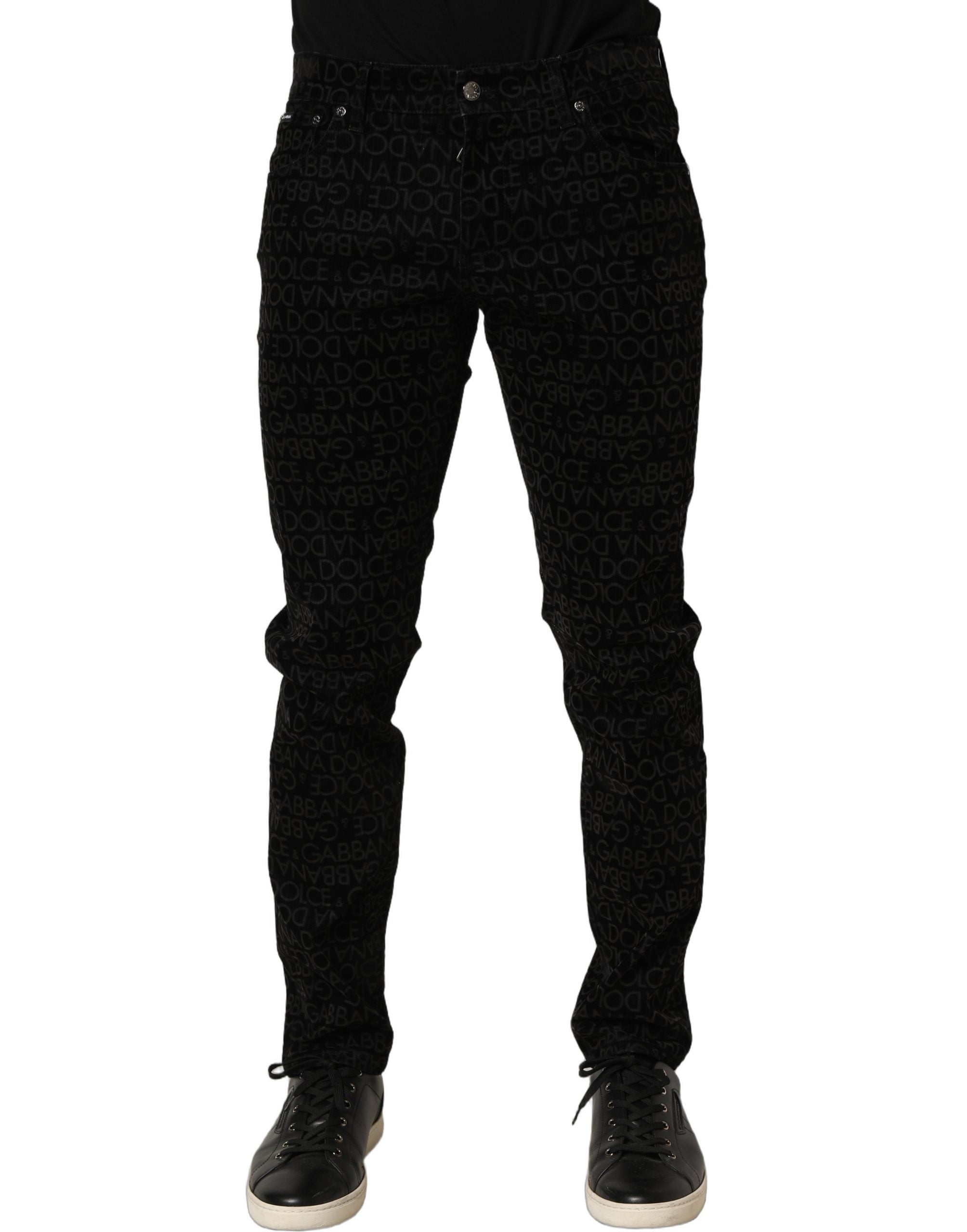 Dolce & Gabbana Schwarze Slim Fit Jeans aus Baumwolle mit Logo-Monogramm