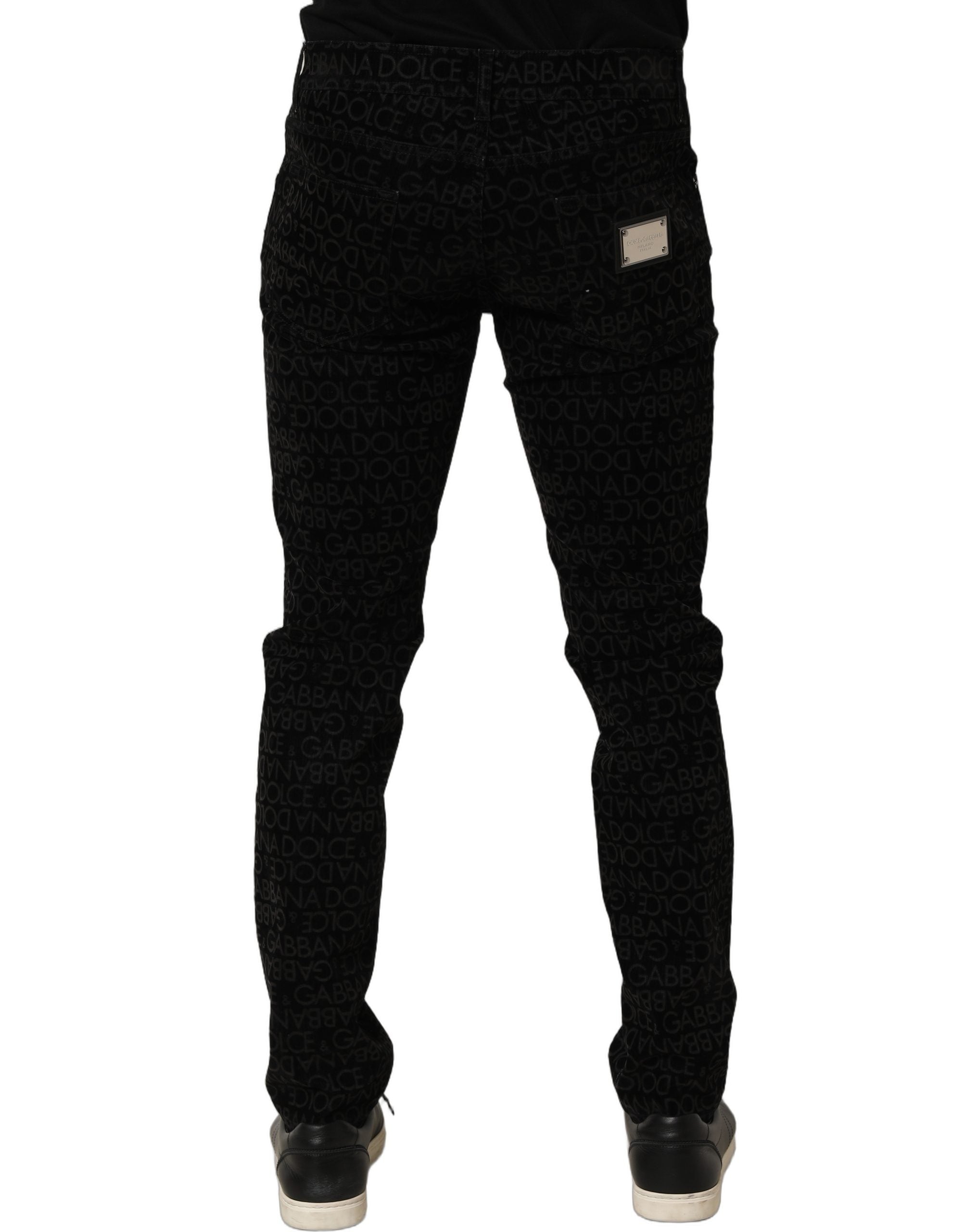 Dolce & Gabbana Schwarze Slim Fit Jeans aus Baumwolle mit Logo-Monogramm