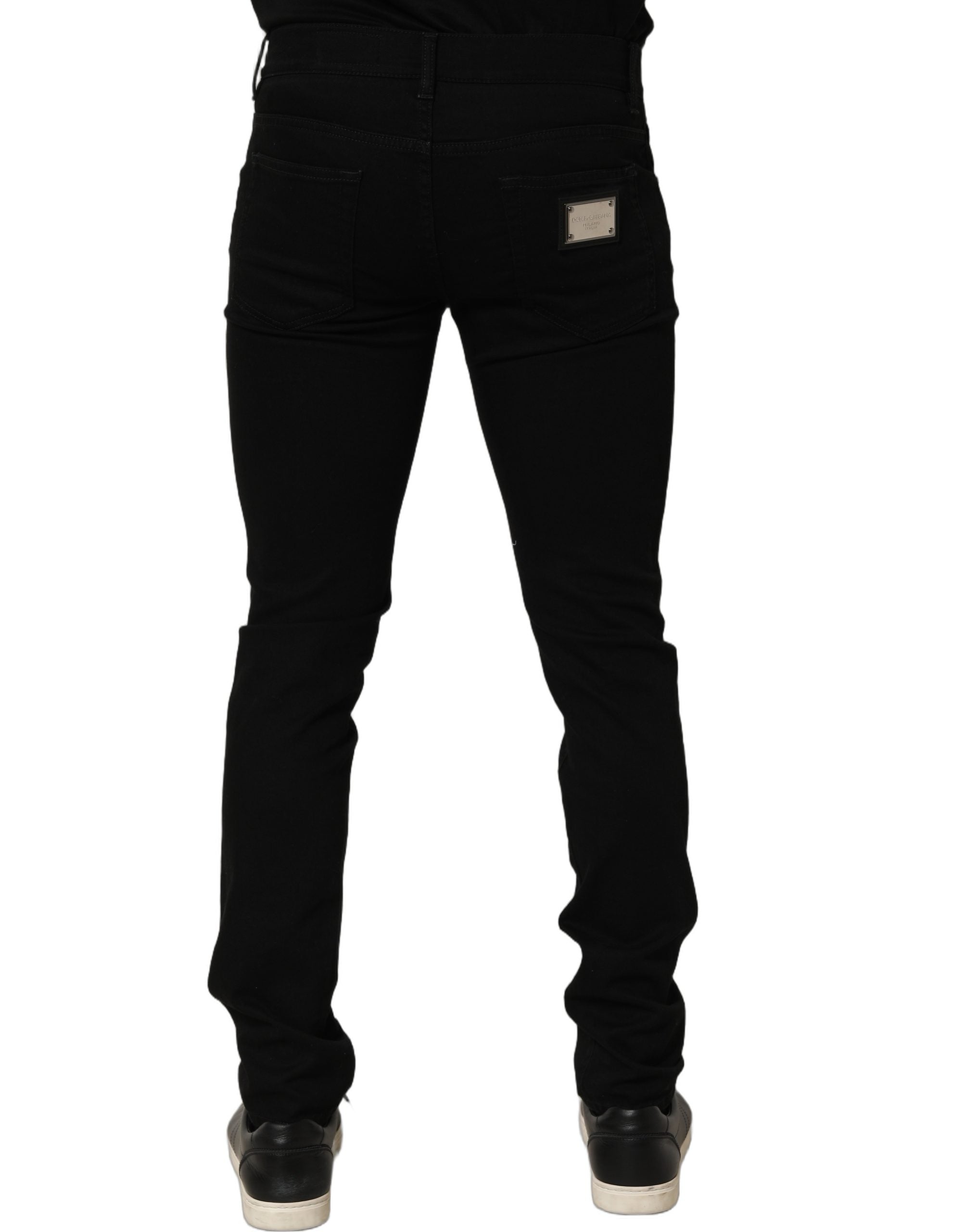 Dolce & Gabbana Schwarze verzierte Baumwoll-Skinny-Jeans