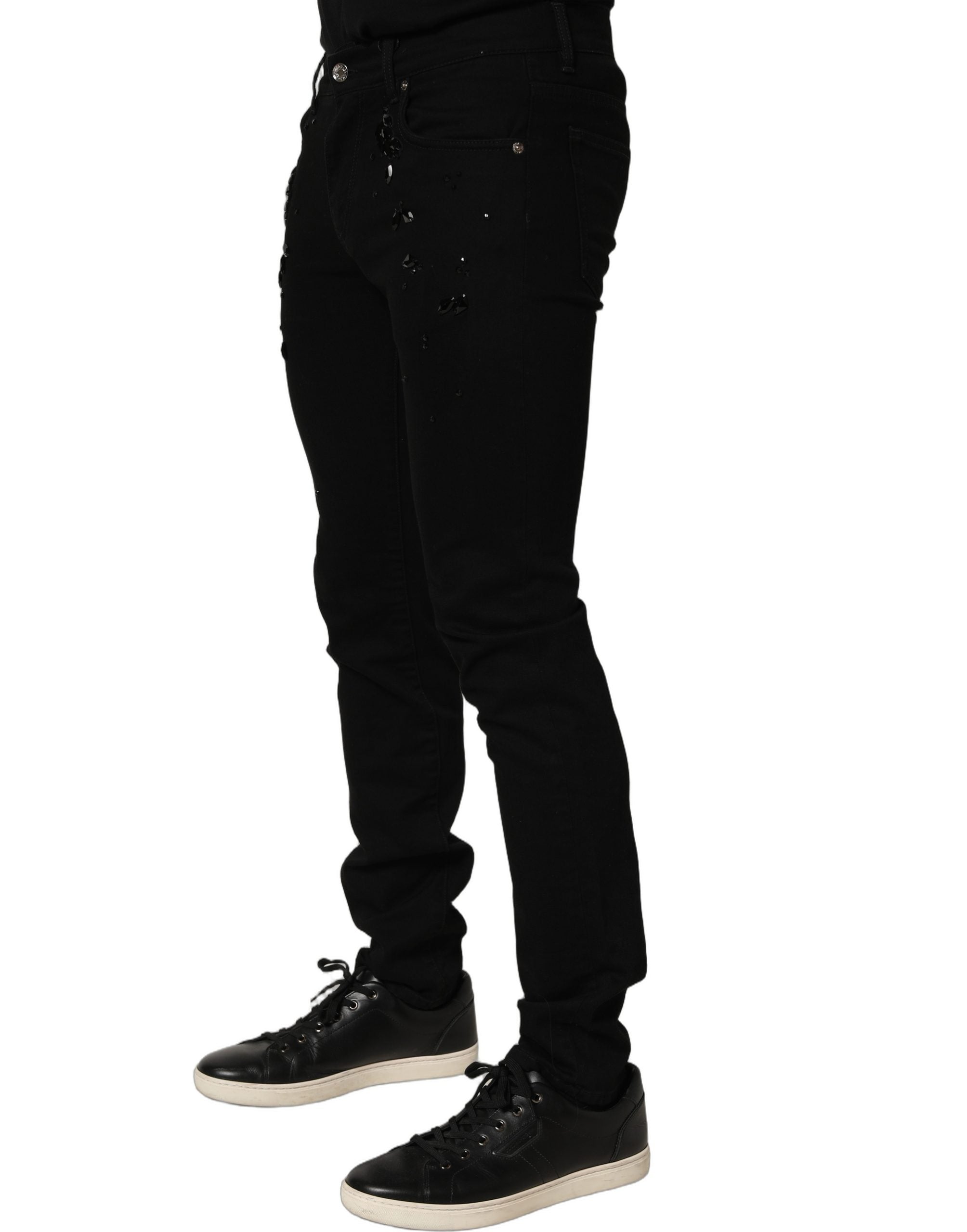 Dolce & Gabbana Schwarze verzierte Baumwoll-Skinny-Jeans