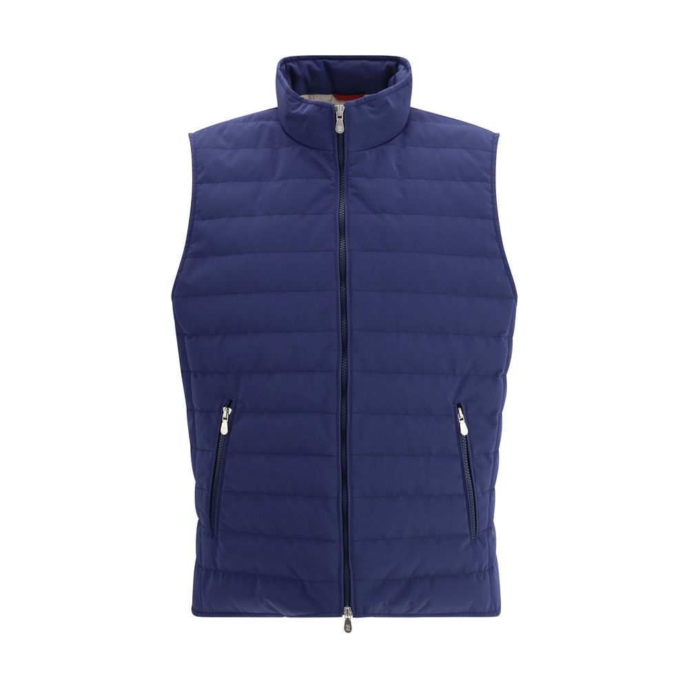 Brunello Cucinelli Ärmellose blaue Jacke aus Polyester
