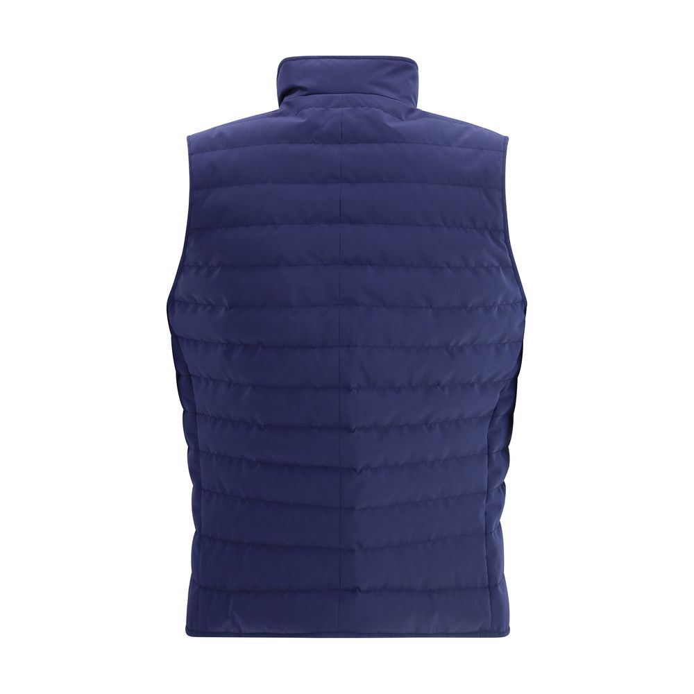 Brunello Cucinelli Ärmellose blaue Jacke aus Polyester