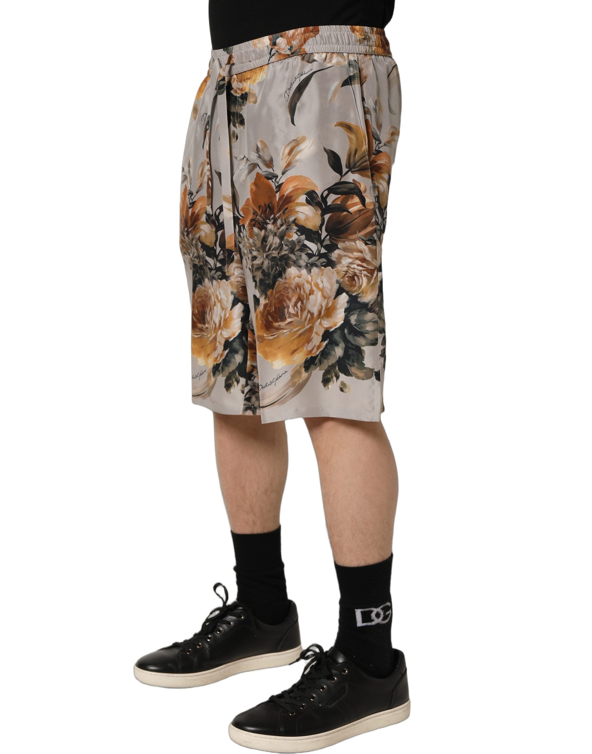 Dolce & Gabbana Beige Blumenprint Seiden-Bermudashorts für Herren