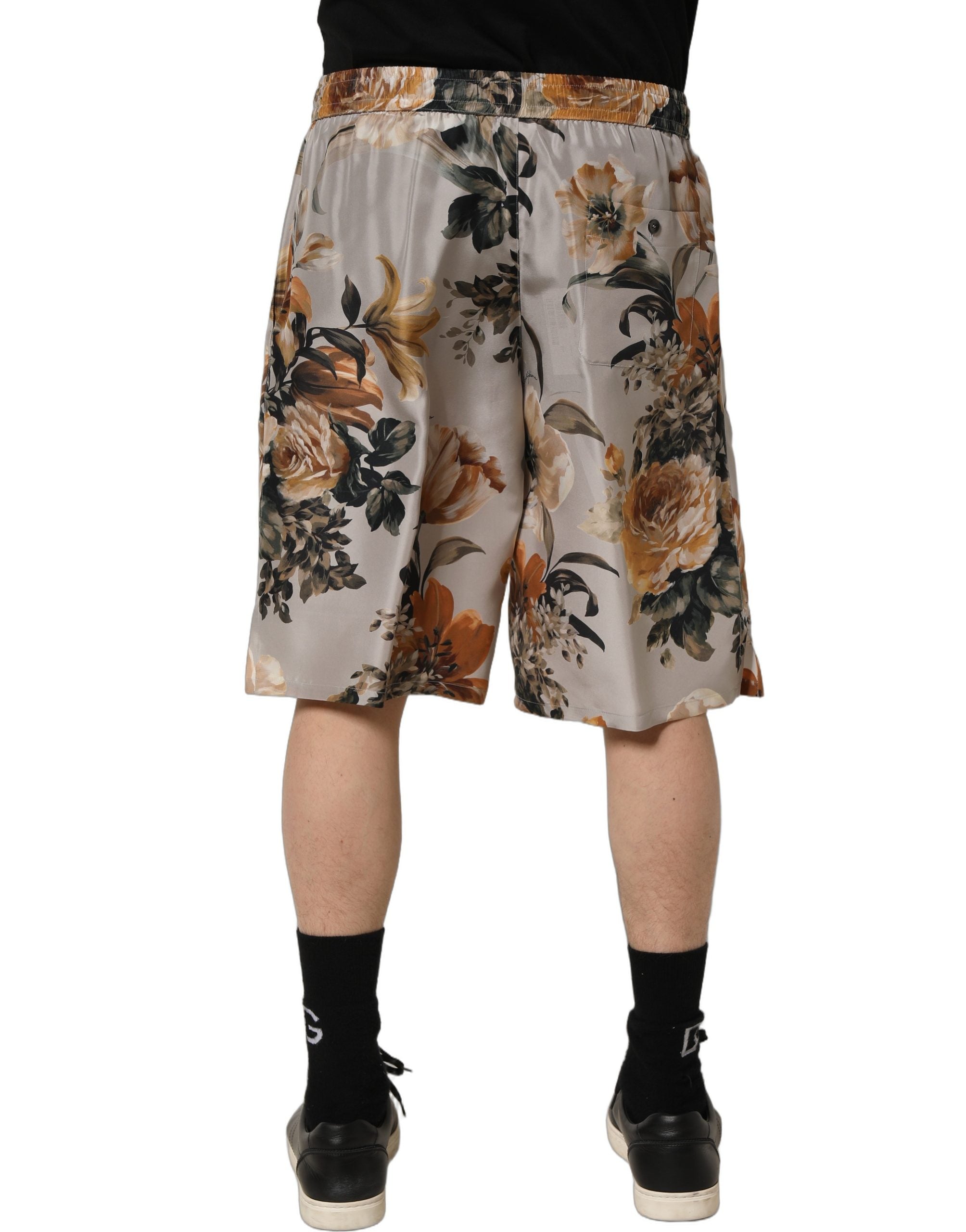 Dolce & Gabbana Beige Blumenprint Seiden-Bermudashorts für Herren