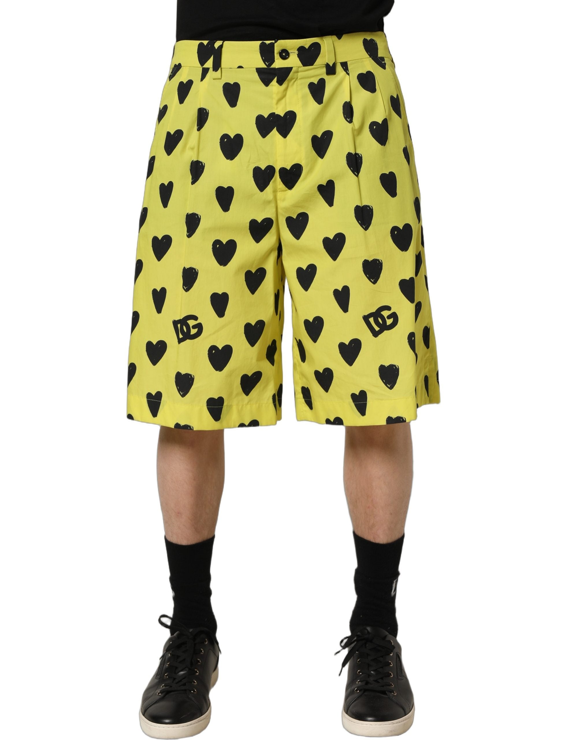 Dolce & Gabbana Herren-Bermudashorts aus Baumwolle in Gelb mit Herz-Print
