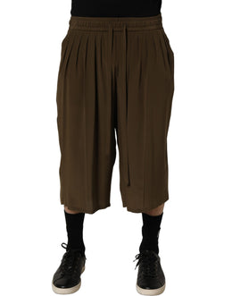 Dolce & Gabbana Braune Seiden-Bermudashorts mit mittlerer Taille und Faltenlegung