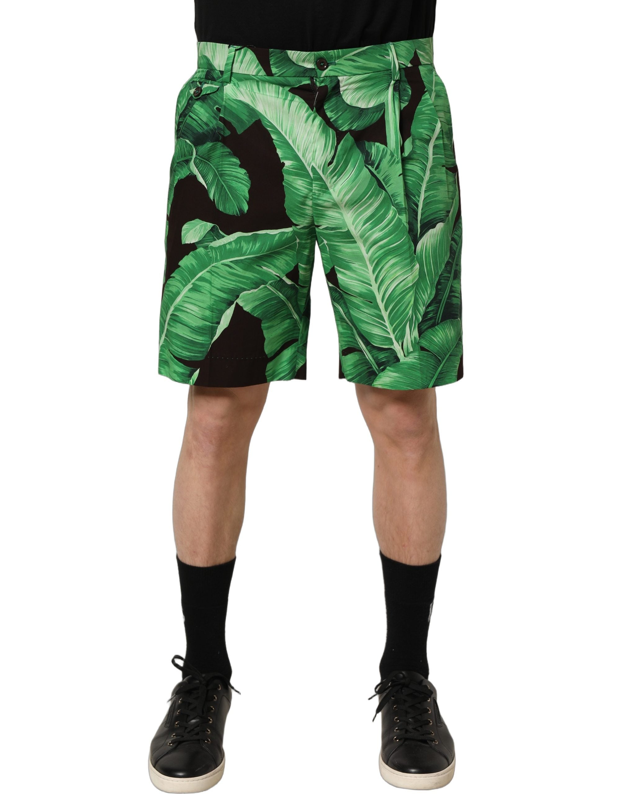 Dolce & Gabbana Herren Bermuda Shorts mit schwarzem Bananenblatt-Print
