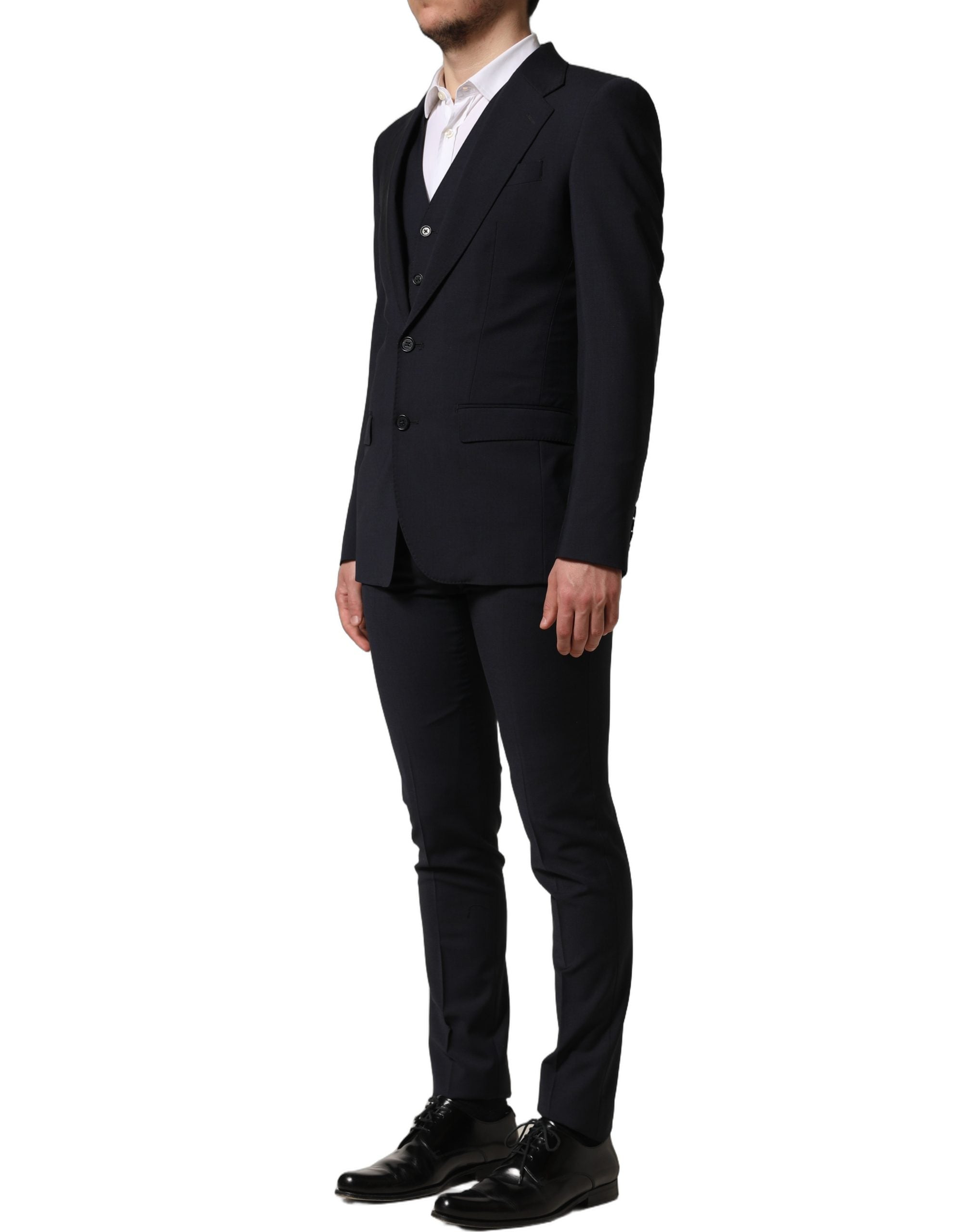 Dolce & Gabbana Schwarzer Woll-Anzug im Slim Fit-Stil, 3-teilig für Herren