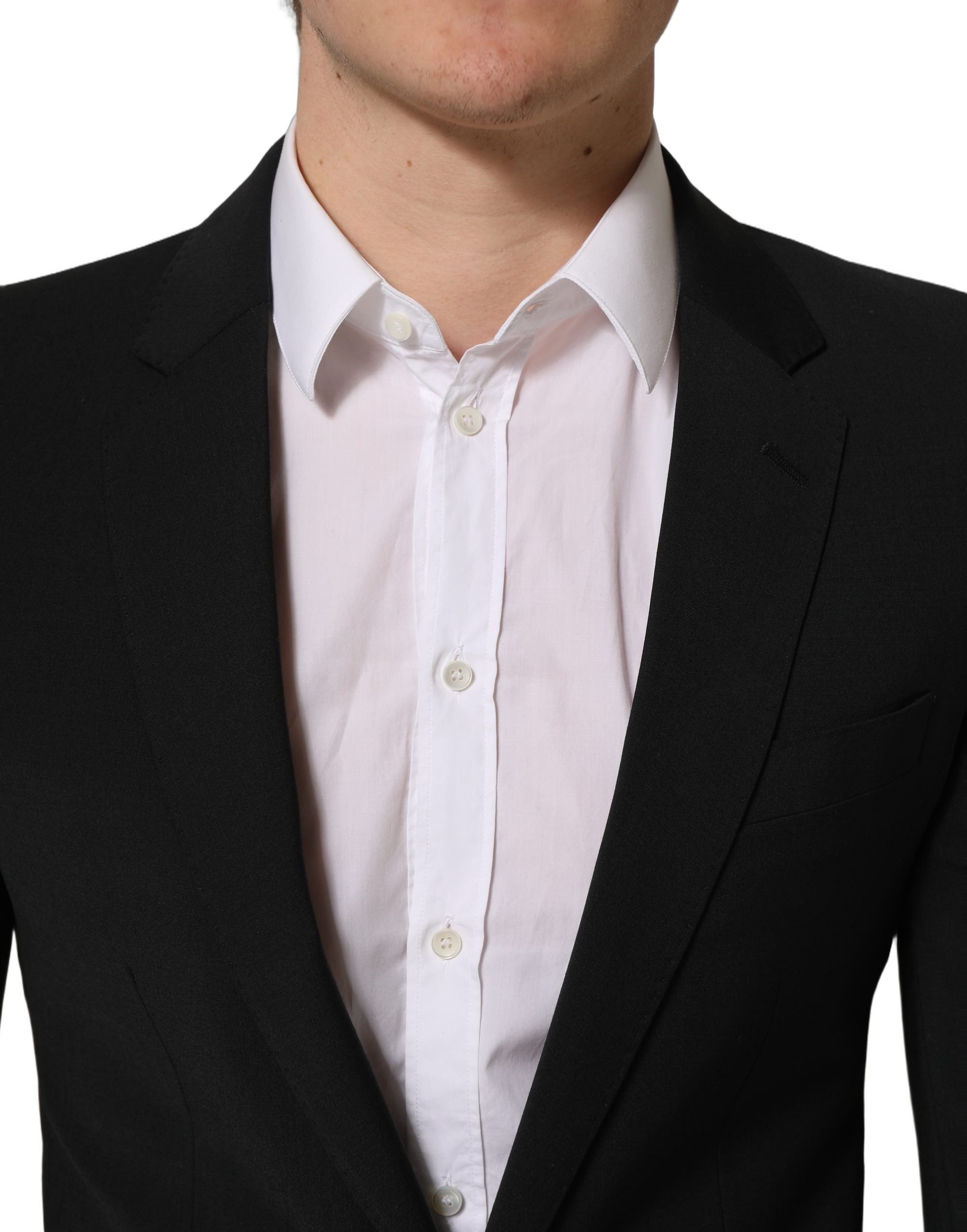 Dolce & Gabbana Schwarzer Woll-Anzug im Slim Fit für Herren, 2-teilig
