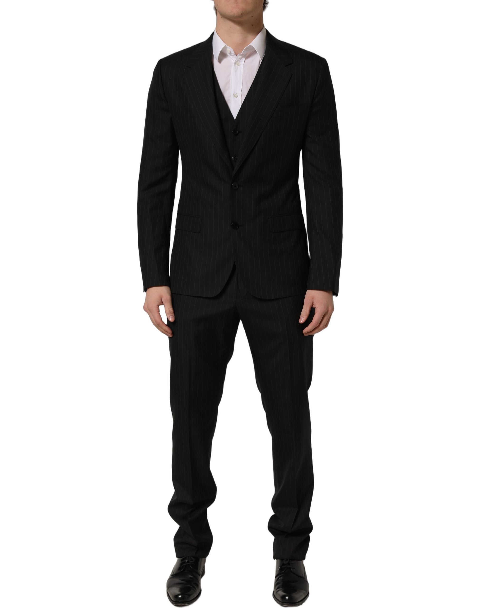 Dolce & Gabbana Schwarzer Nadelstreifen-Anzug im Slim Fit-Stil, 3-teilig
