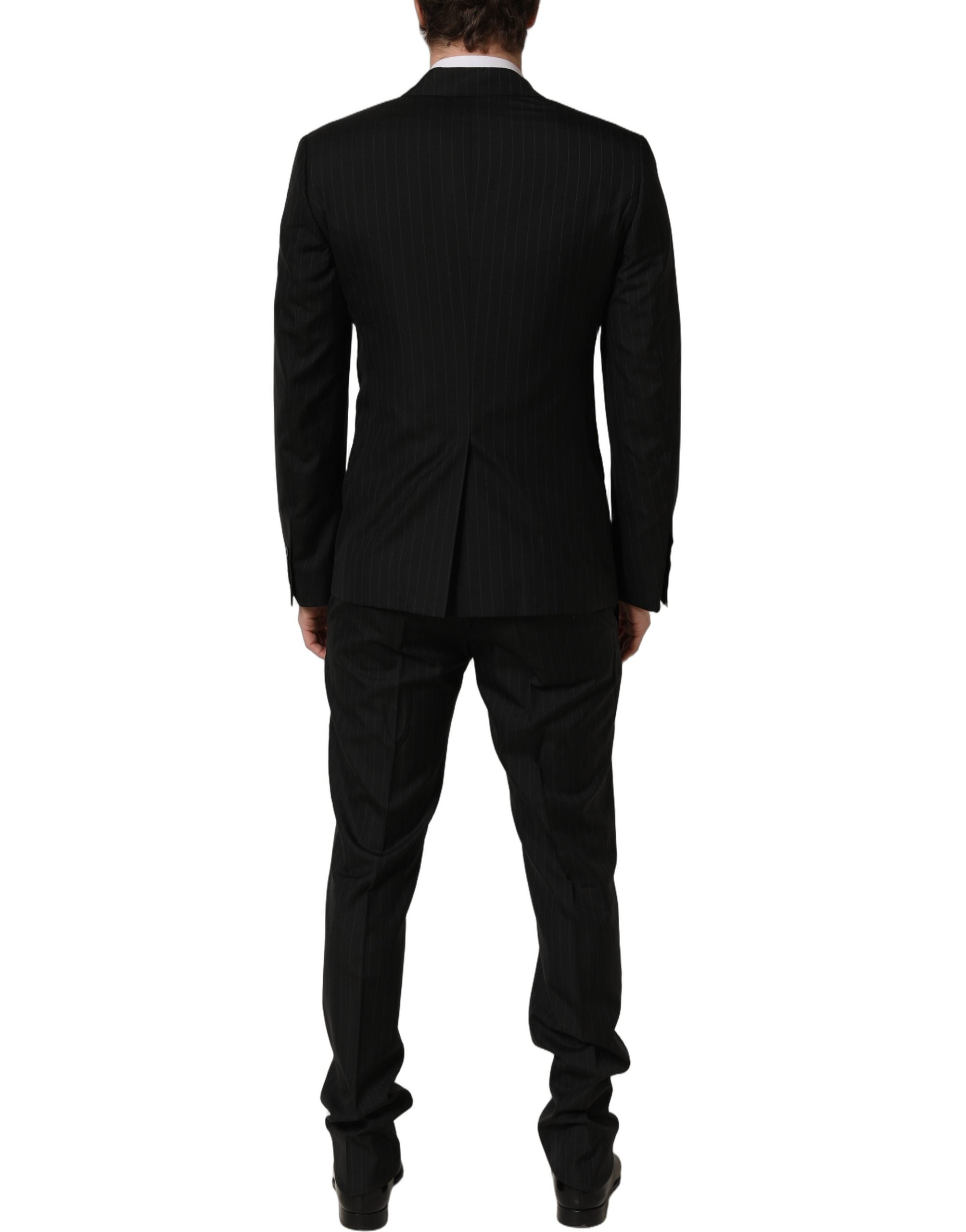 Dolce & Gabbana Schwarzer Nadelstreifen-Anzug im Slim Fit-Stil, 3-teilig
