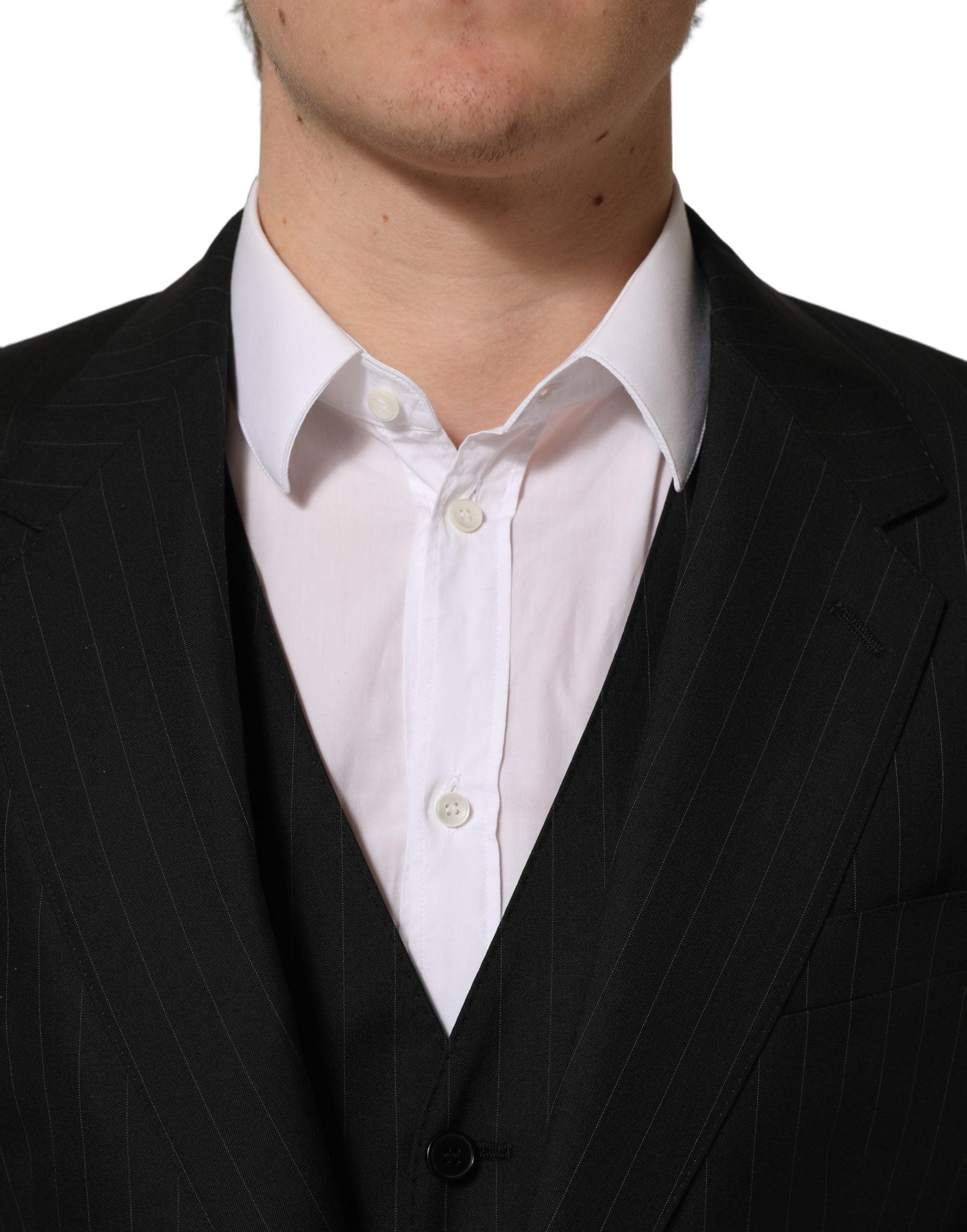Dolce & Gabbana Schwarzer Nadelstreifen-Anzug im Slim Fit-Stil, 3-teilig