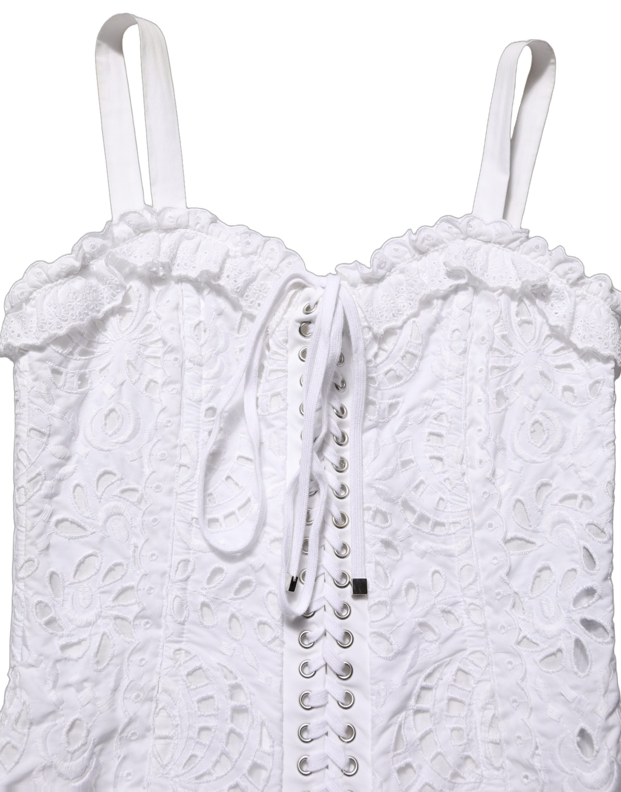 Dolce & Gabbana Weißes Mini-Kleid aus Broderie Anglaise Baumwolle