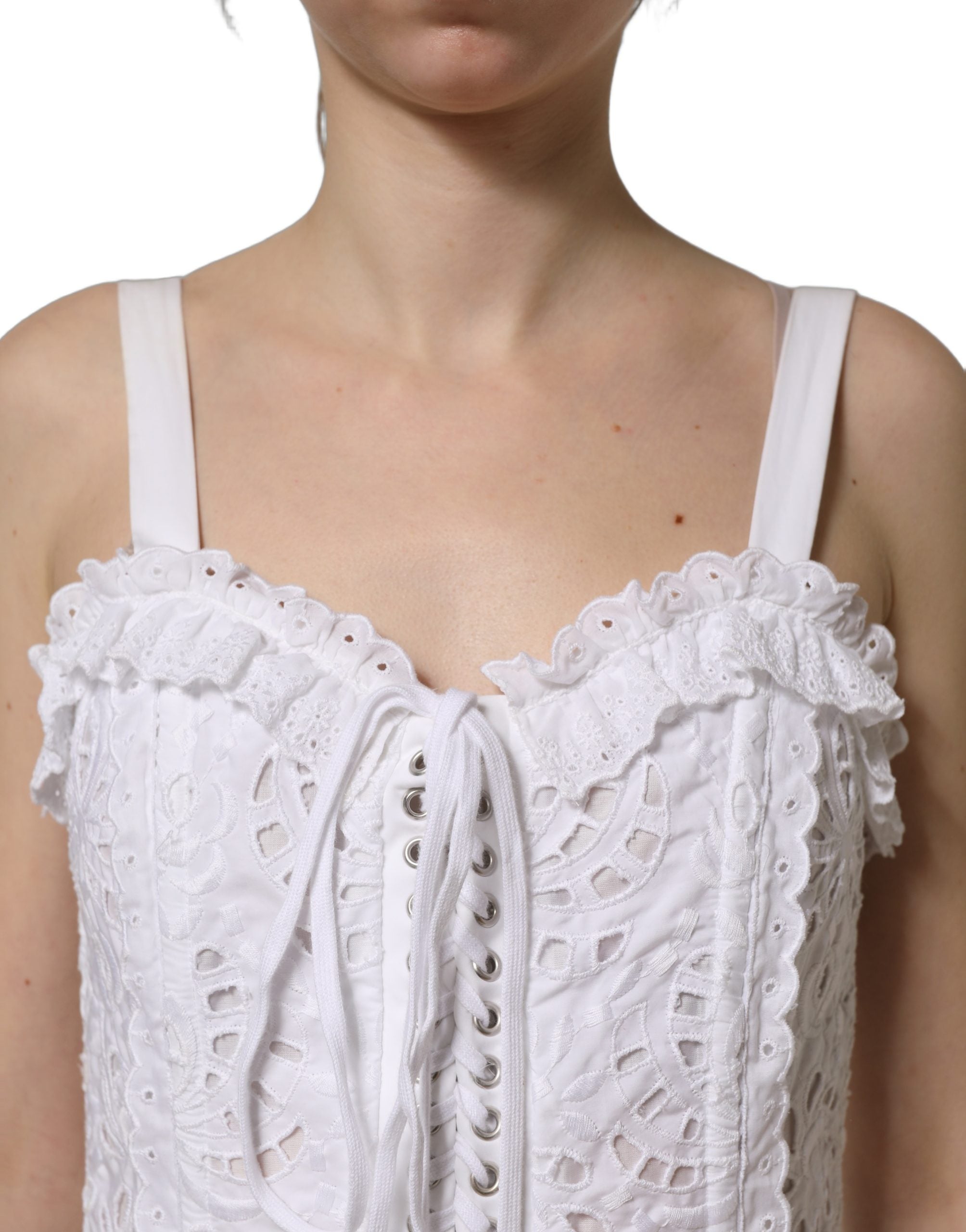 Dolce & Gabbana Weißes Mini-Kleid aus Broderie Anglaise Baumwolle