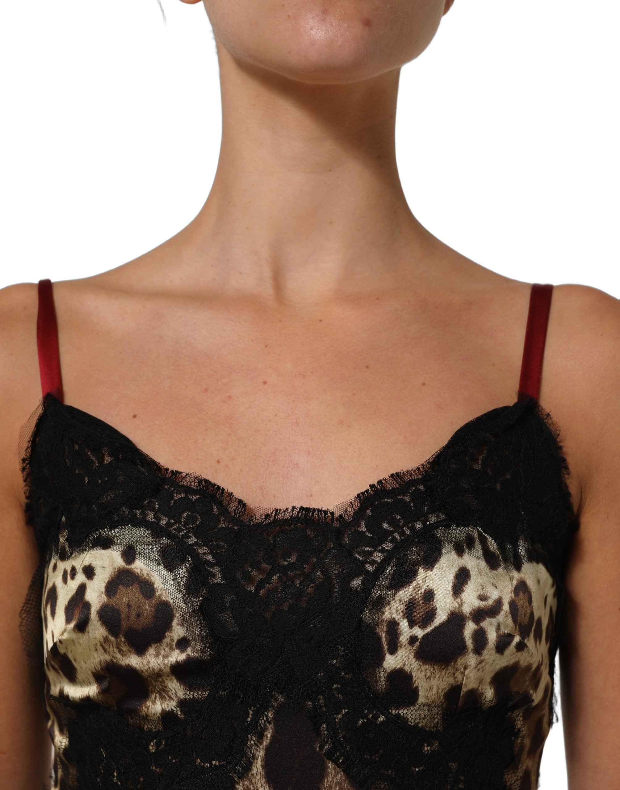 Dolce & Gabbana Minikleid aus Seide mit Blumen- und Leopardenmuster und Spitzenbesatz