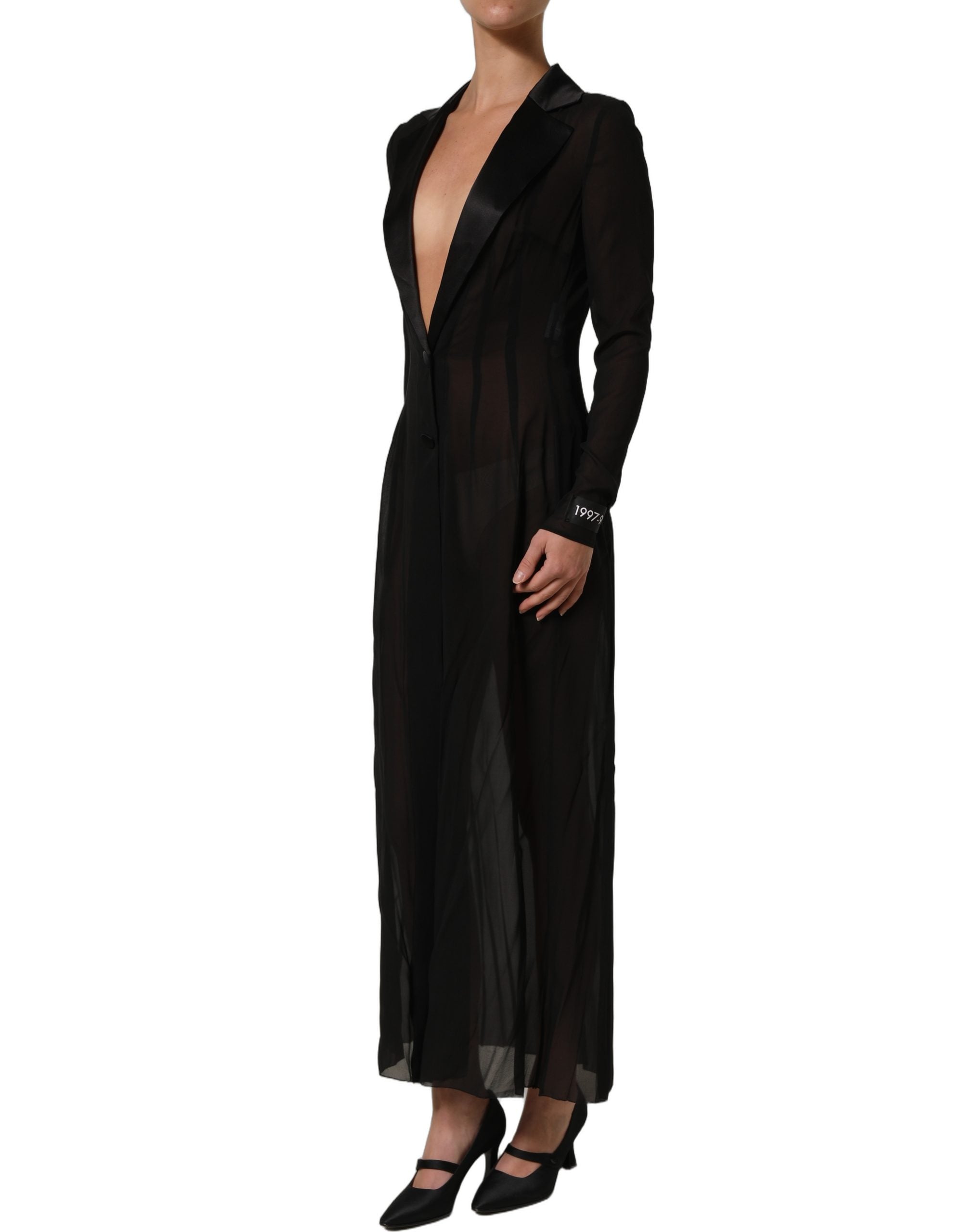Dolce & Gabbana Langes schwarzes Maxikleid aus transparenter Seidenchiffon