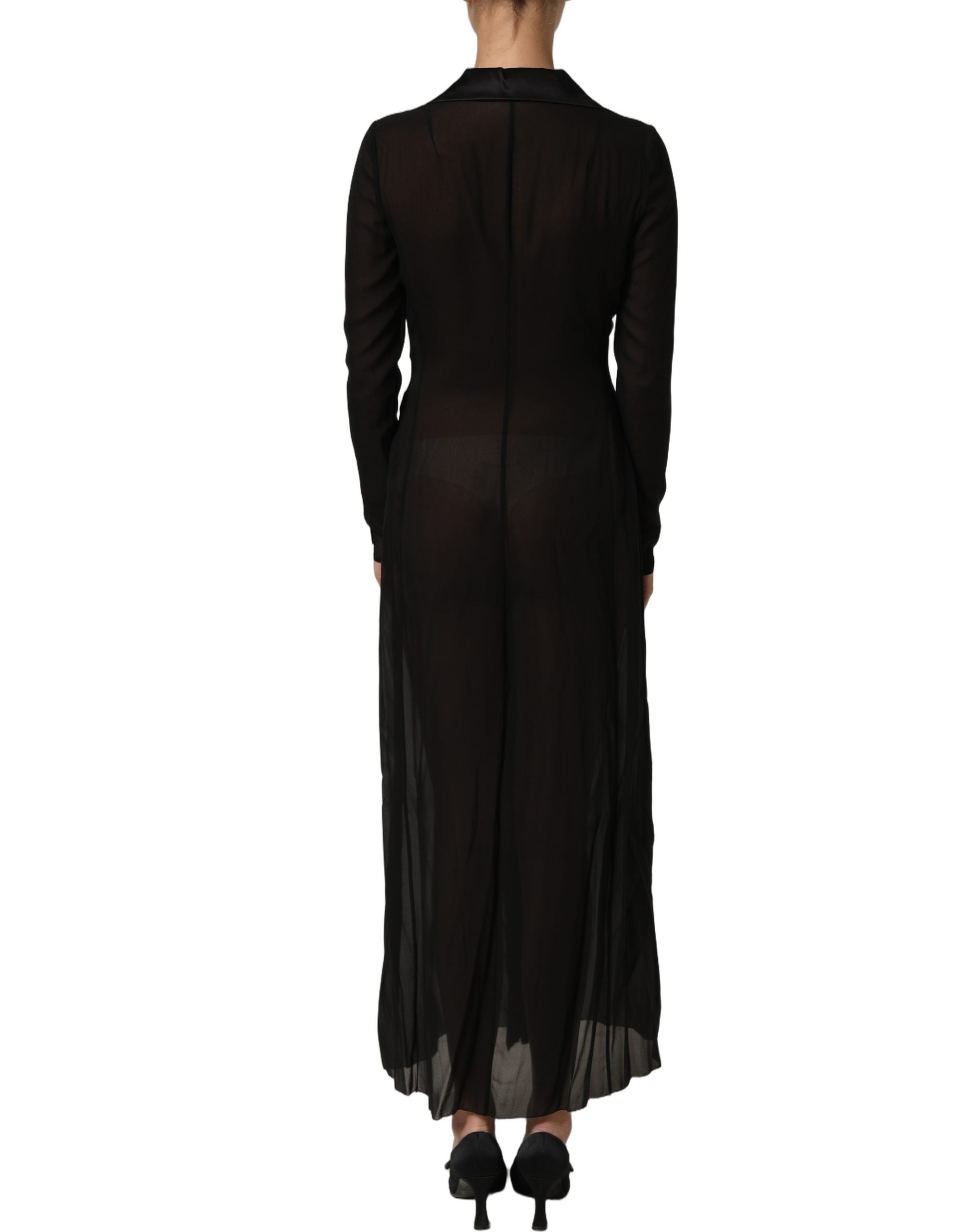 Dolce & Gabbana Langes schwarzes Maxikleid aus transparenter Seidenchiffon