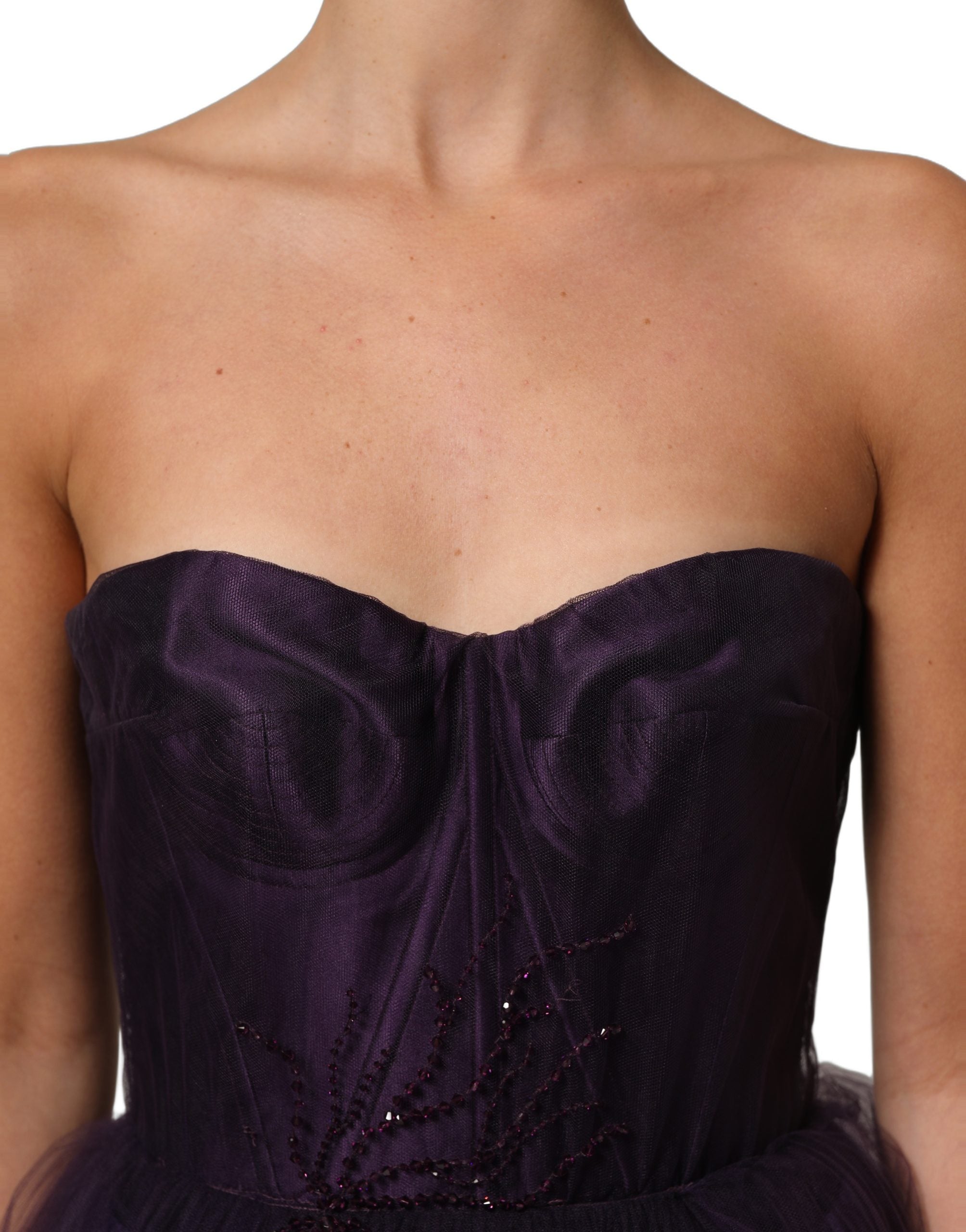 Dolce & Gabbana Lila bodenlanges Tüll-Seiden-Abendkleid mit Volants