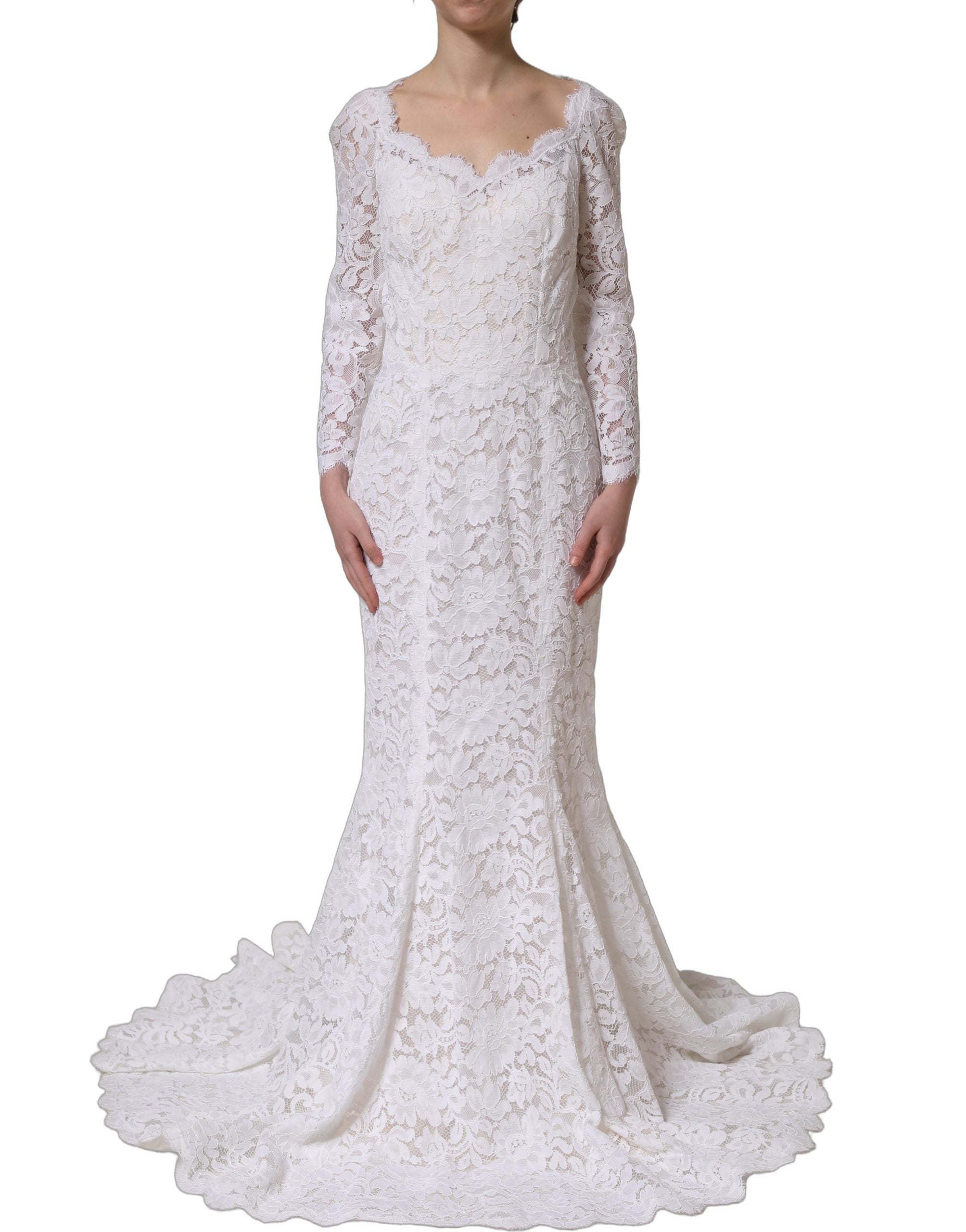 Dolce & Gabbana Langes Meerjungfrauen-Abendkleid aus weißer floraler Spitze