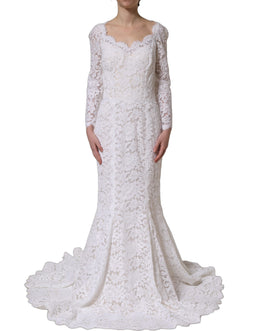 Dolce & Gabbana Langes Meerjungfrauen-Abendkleid aus weißer floraler Spitze
