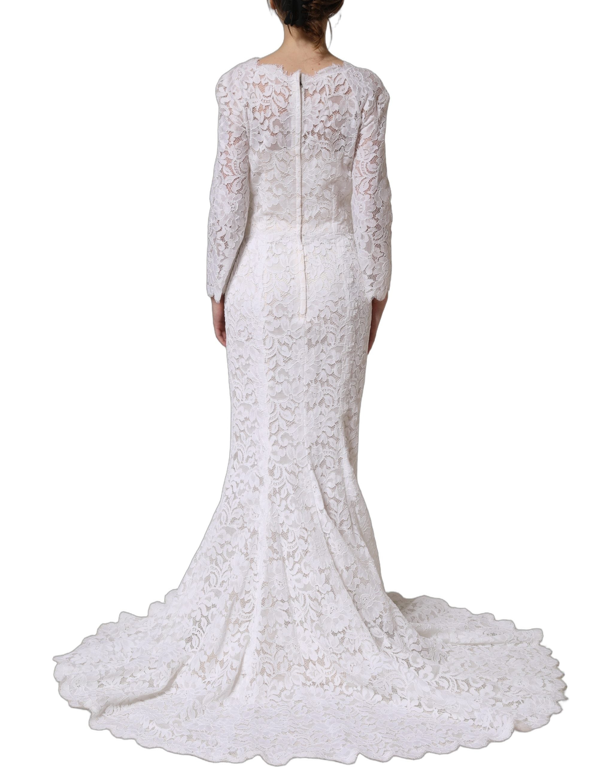 Dolce & Gabbana Langes Meerjungfrauen-Abendkleid aus weißer floraler Spitze