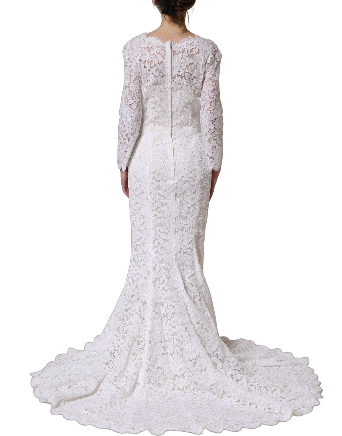 Dolce & Gabbana Langes Meerjungfrauen-Abendkleid aus weißer floraler Spitze