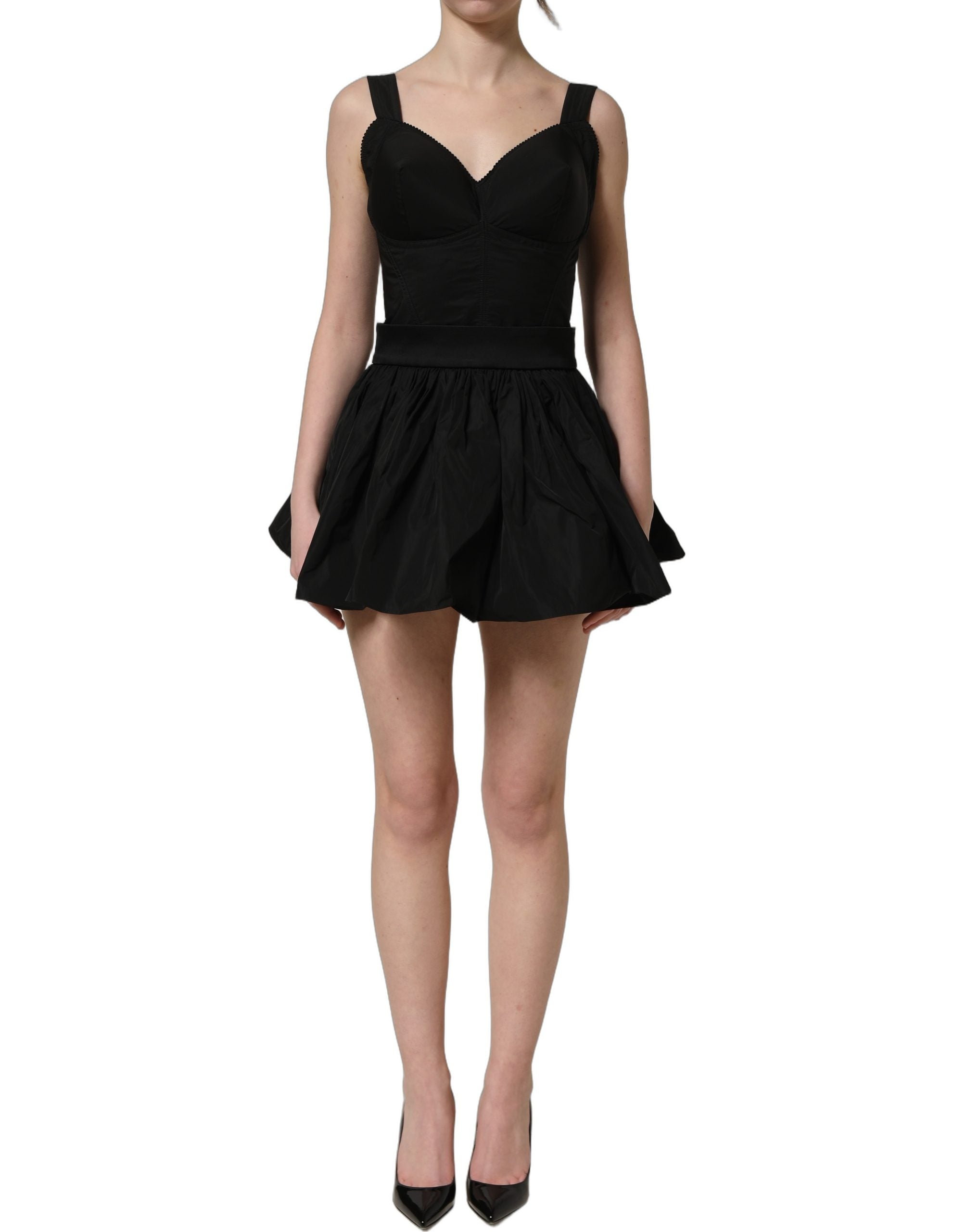 Dolce & Gabbana Schwarzes A-Linien-Minikleid aus Nylon ohne Ärmel
