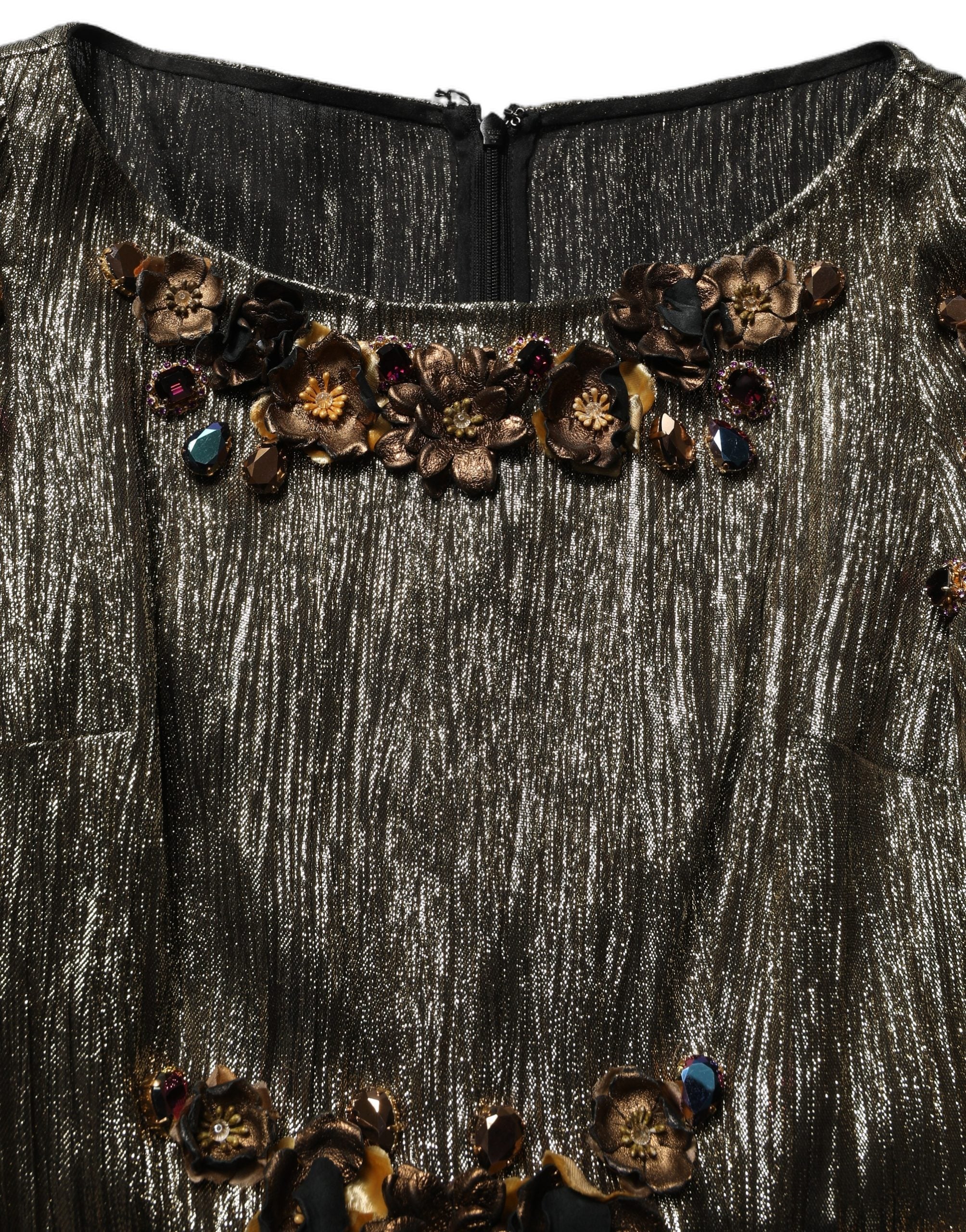 Dolce & Gabbana Midi-Kleid aus Metallic-Gold mit Verzierungen und Stufen-Design