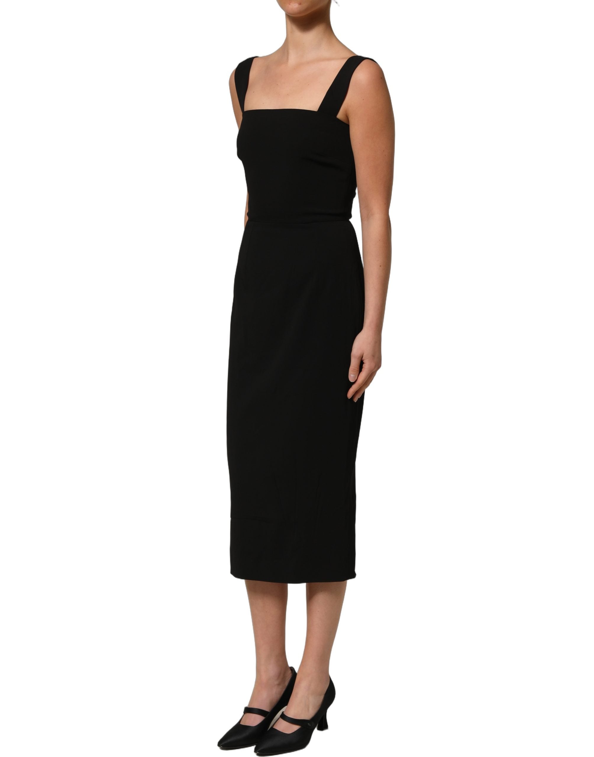 Dolce & Gabbana Schwarzes Midi-Etuikleid aus Viskose-Stretch