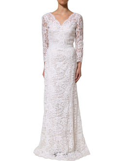 Dolce & Gabbana Langes Spitzen-Abendkleid aus weißer Baumwolle