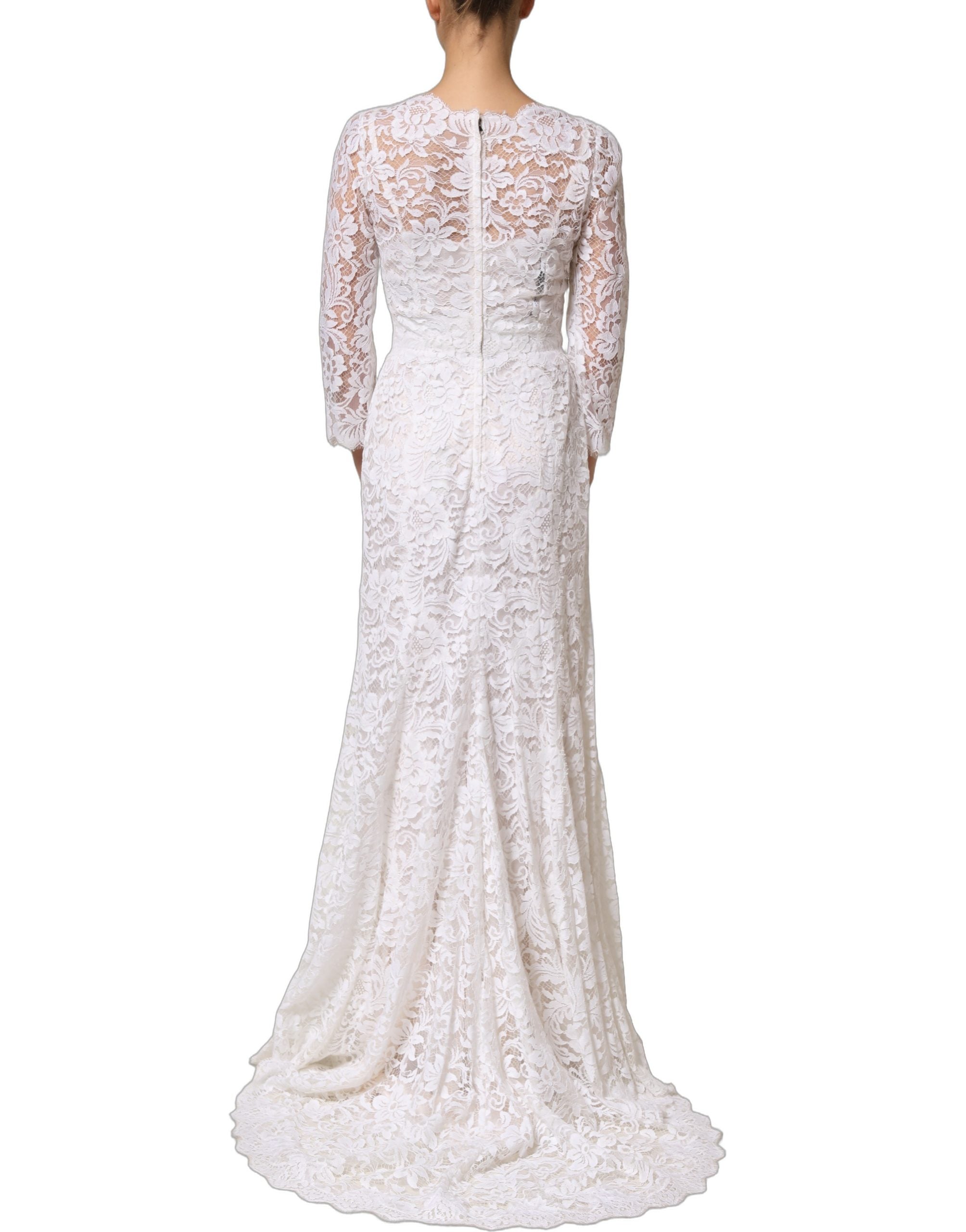 Dolce & Gabbana Langes Spitzen-Abendkleid aus weißer Baumwolle