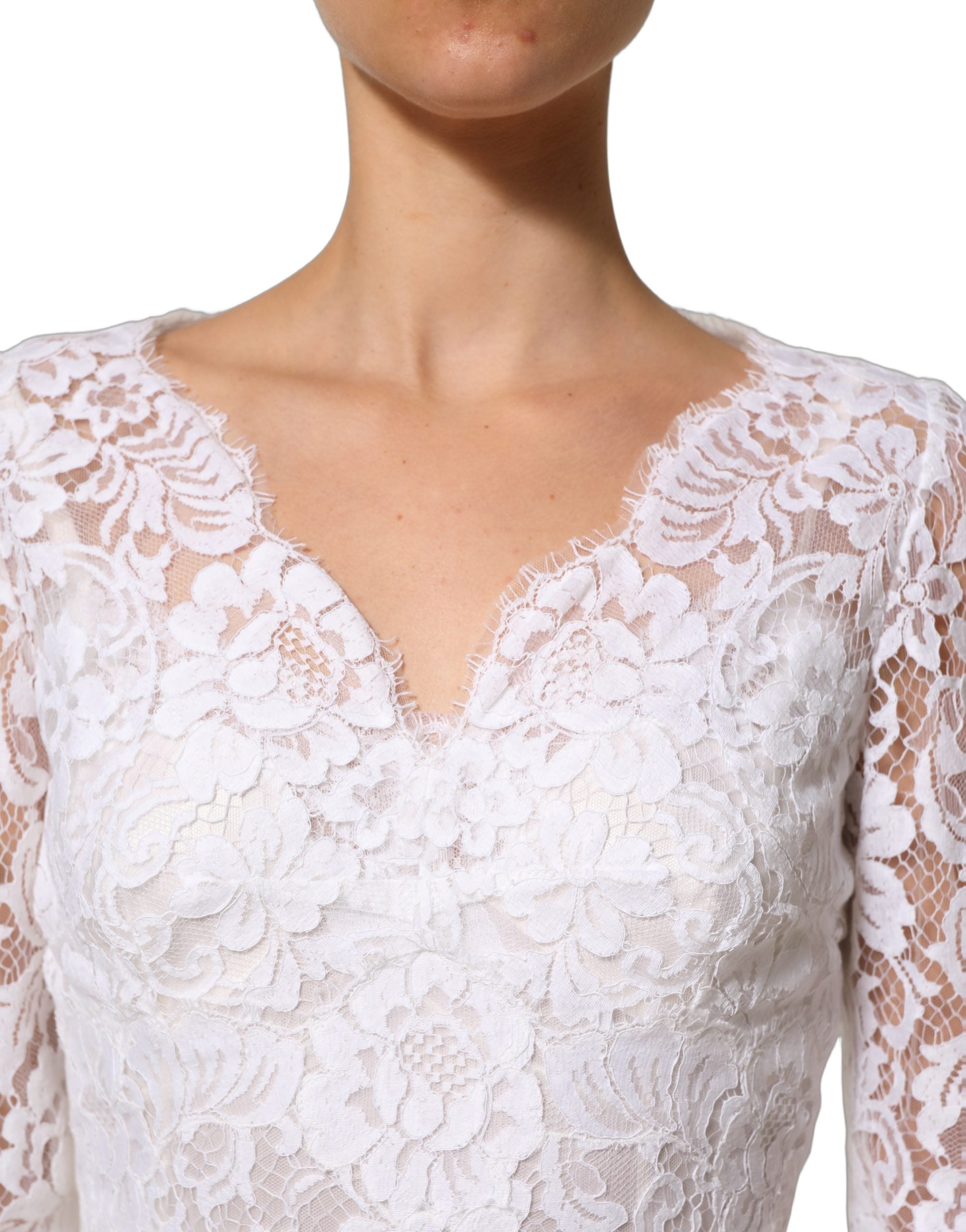 Dolce & Gabbana Langes Spitzen-Abendkleid aus weißer Baumwolle