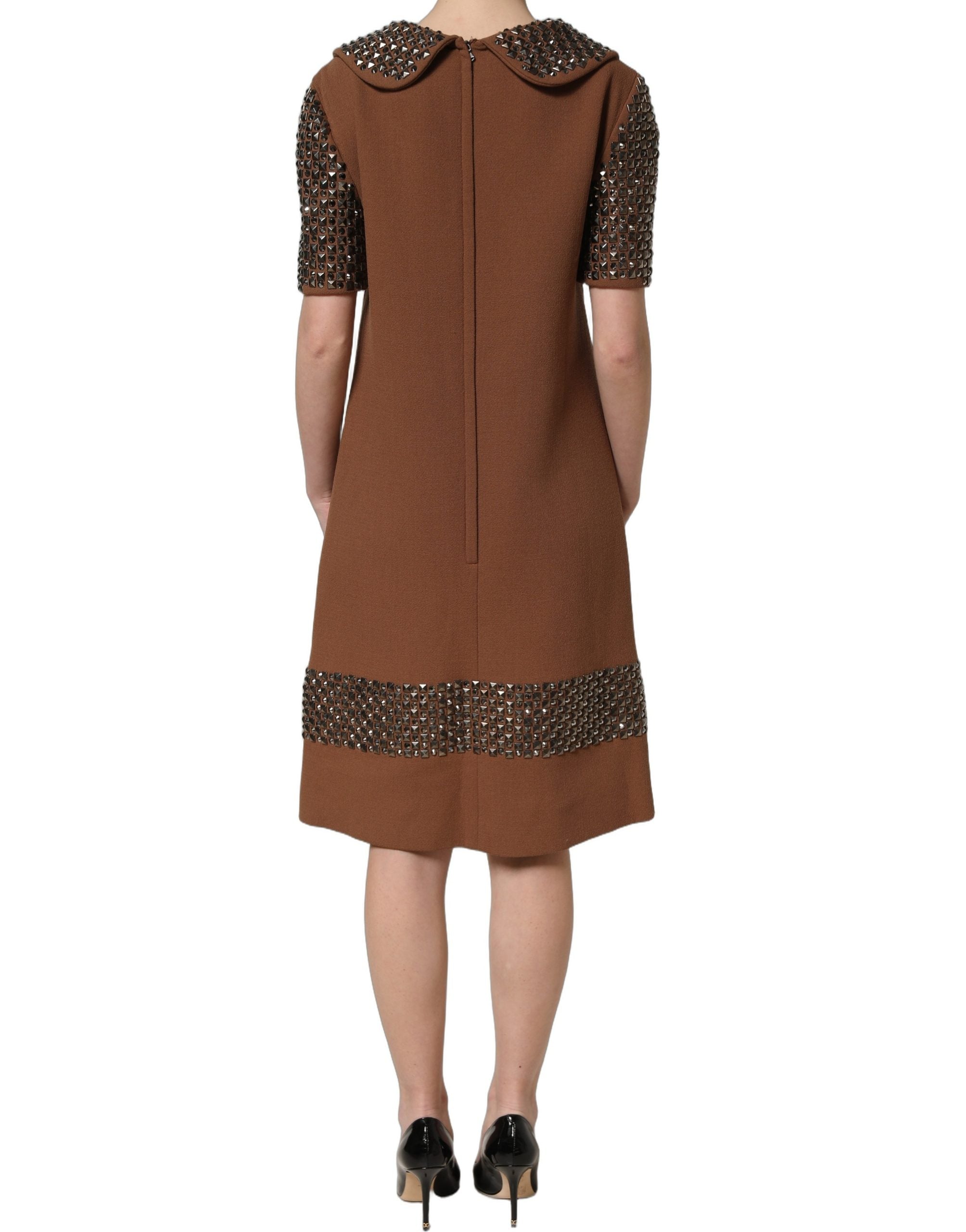 Dolce & Gabbana Braunes Wollkleid mit Strassbesatz, Midi-Länge