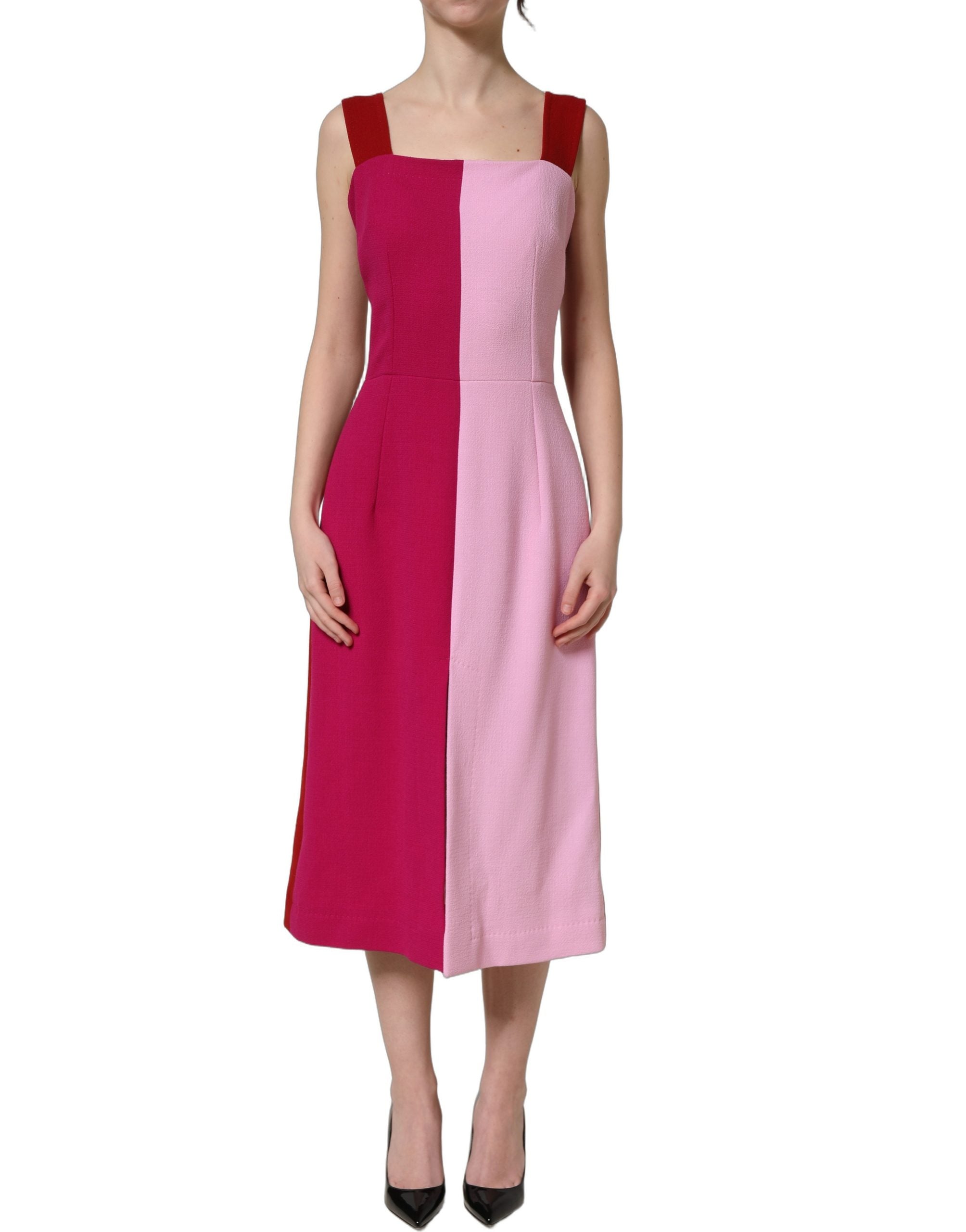 Dolce & Gabbana Ärmelloses Midikleid aus zweifarbigem rosa Wollgemisch