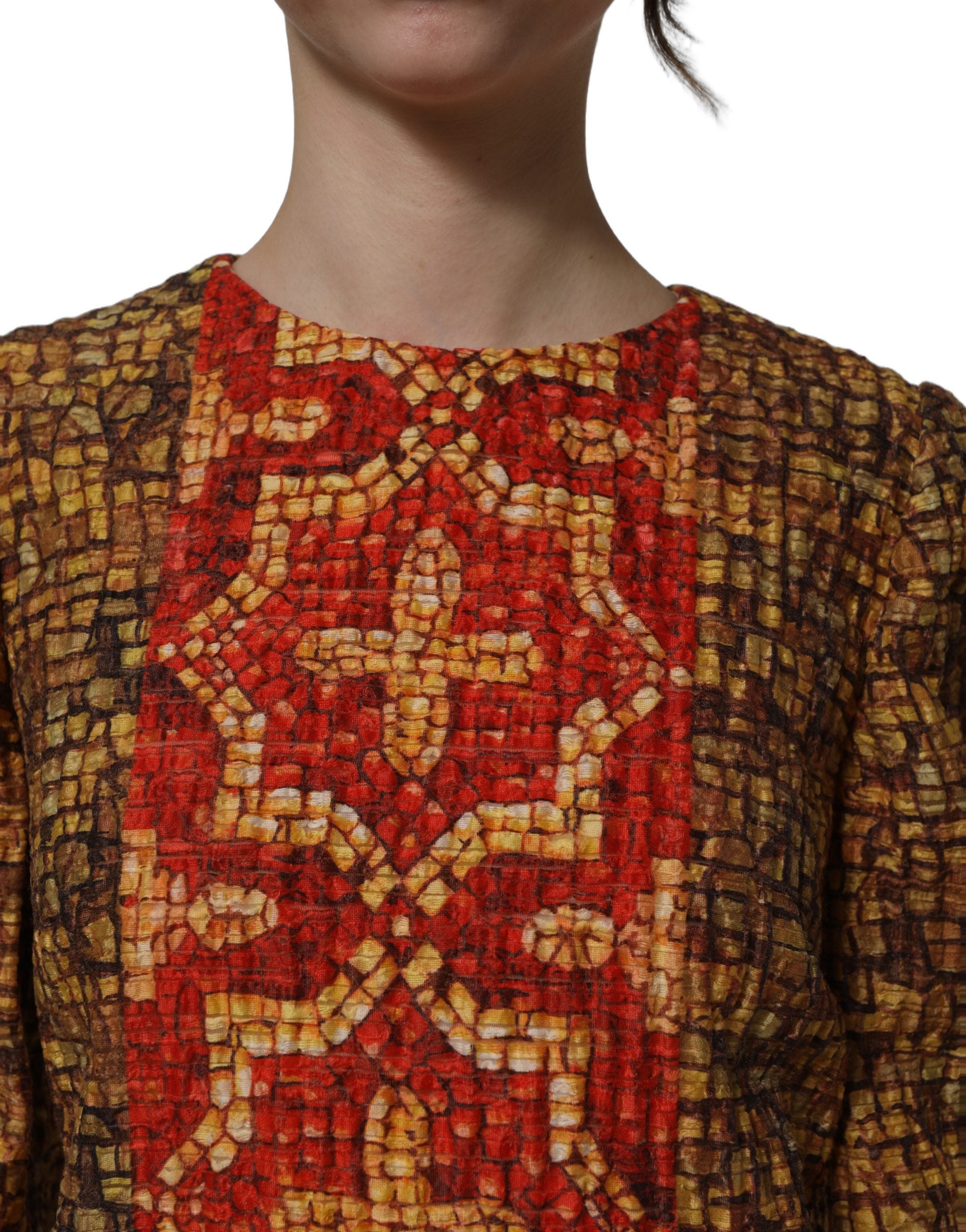 Dolce & Gabbana Minikleid mit Mosaik-Print und langen Ärmeln