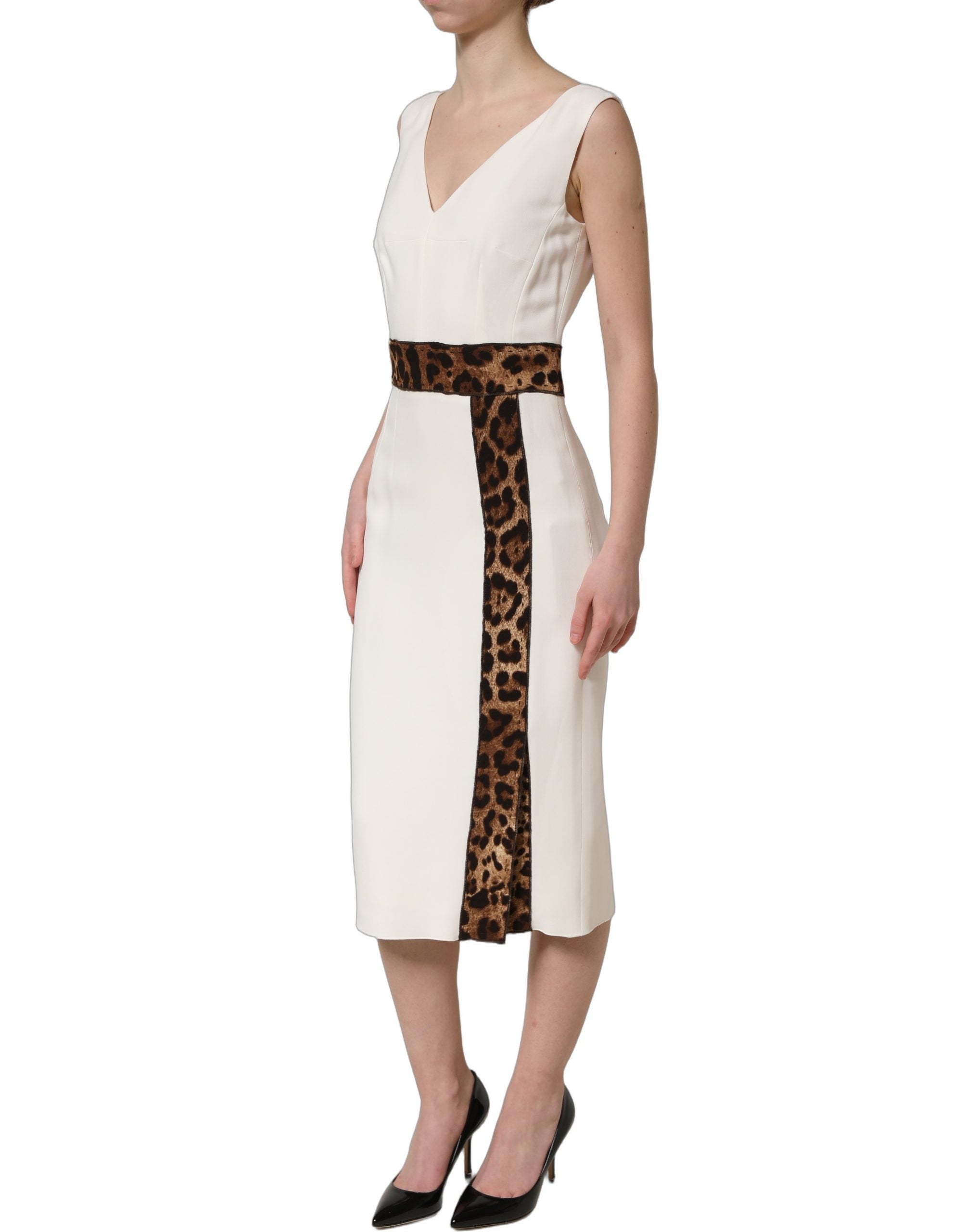 Dolce & Gabbana Ärmelloses Etui-Midikleid mit weißem Leopardenmuster