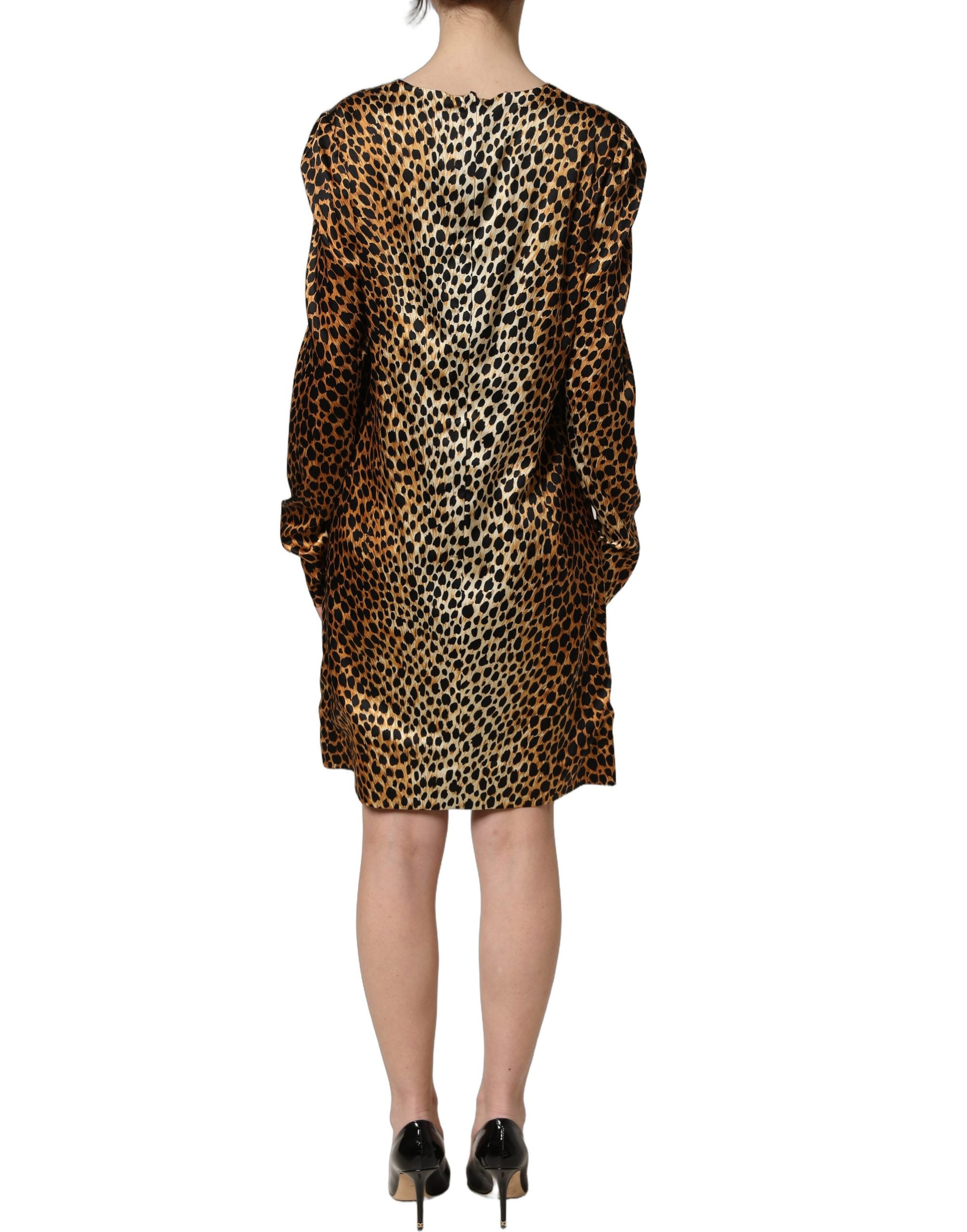 Dolce & Gabbana Braunes Mini-Kleid mit Ozelot-Print und langen Ärmeln