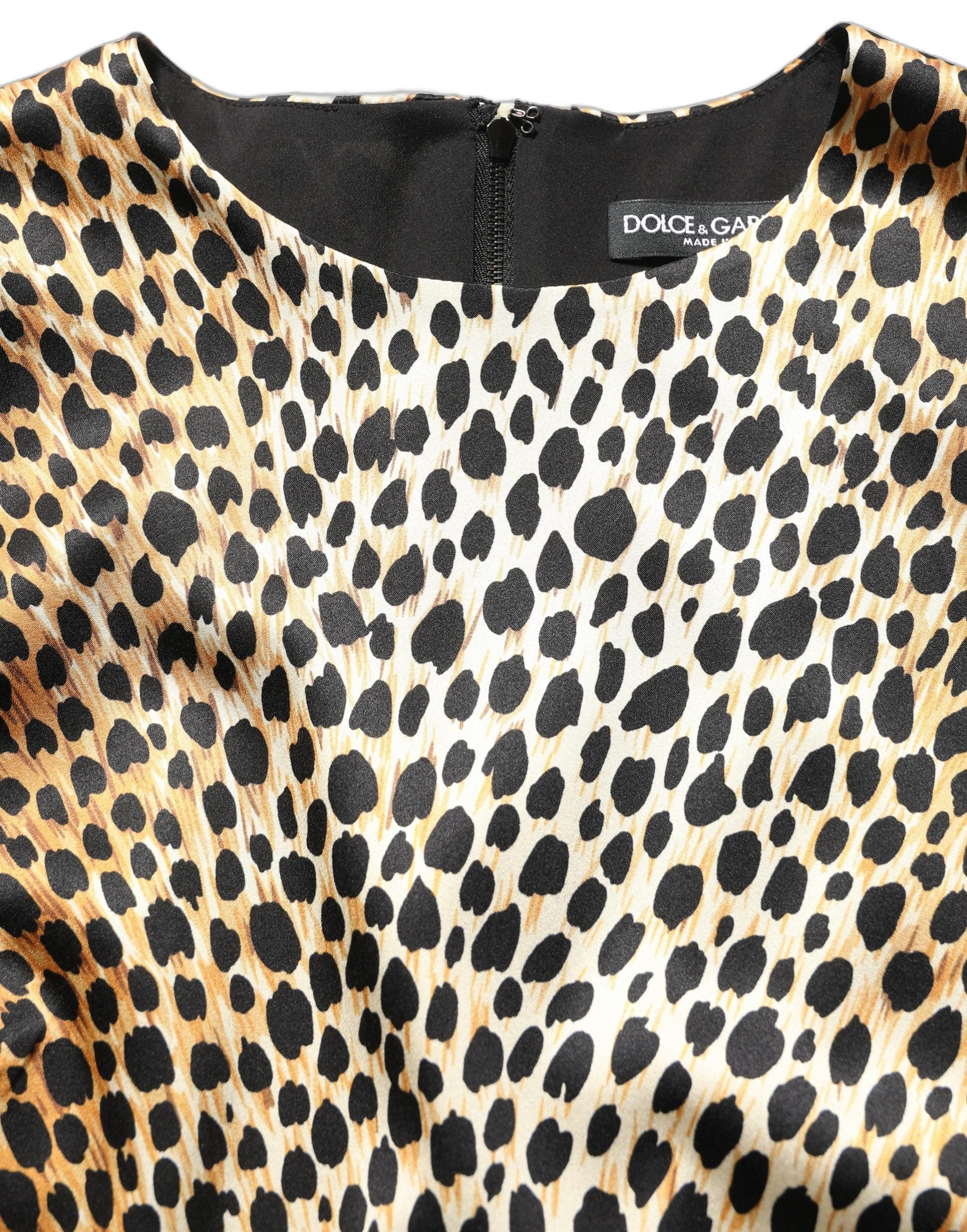 Dolce & Gabbana Braunes Mini-Kleid mit Ozelot-Print und langen Ärmeln