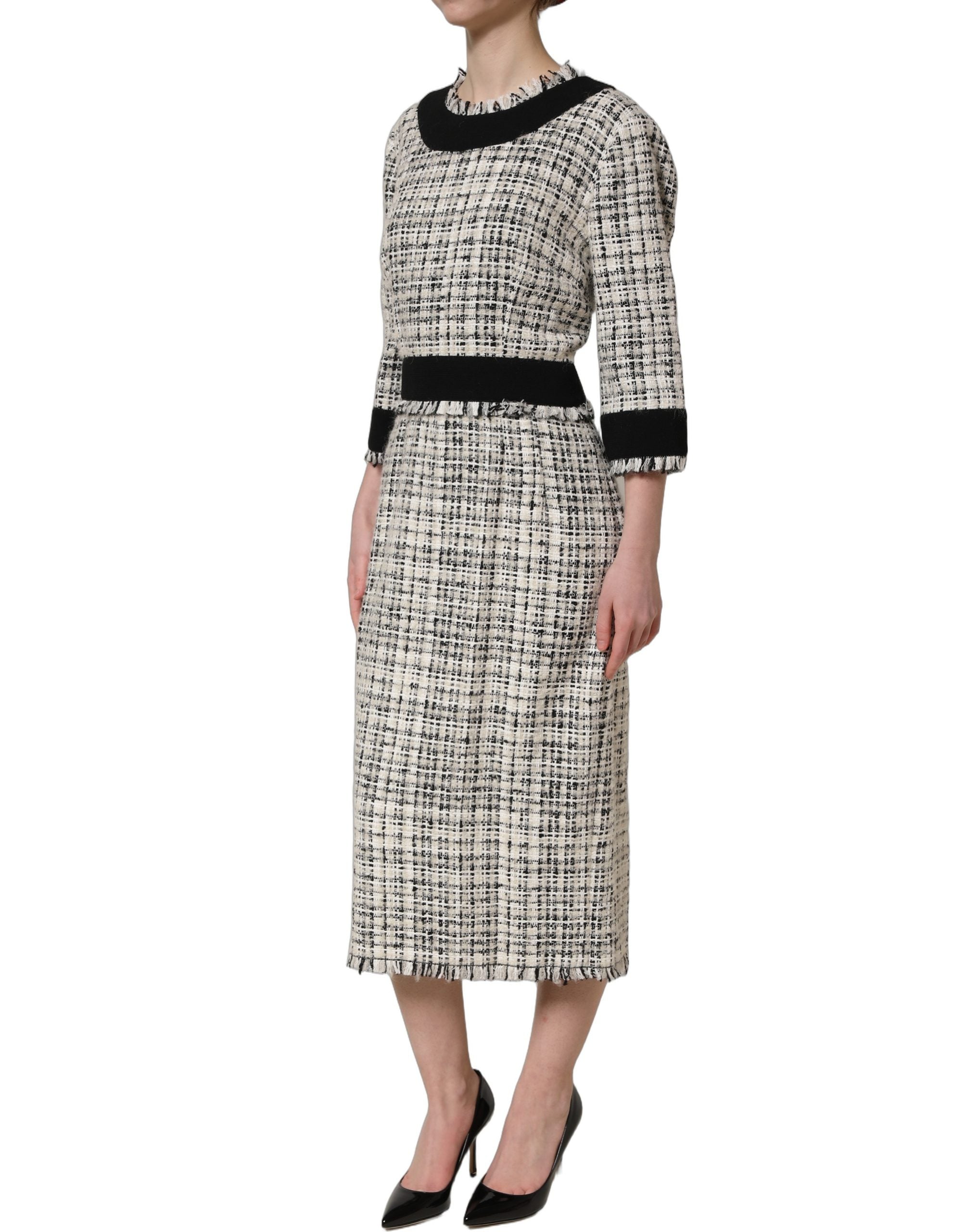 Dolce & Gabbana Midikleid aus mehrfarbigem Bouclé-Tweed mit Fransenbesatz