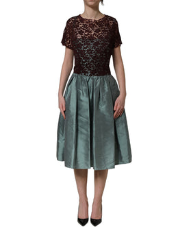 Dolce & Gabbana Mehrfarbiges Blumen-Spitzen-Taft-Midikleid mit Falten
