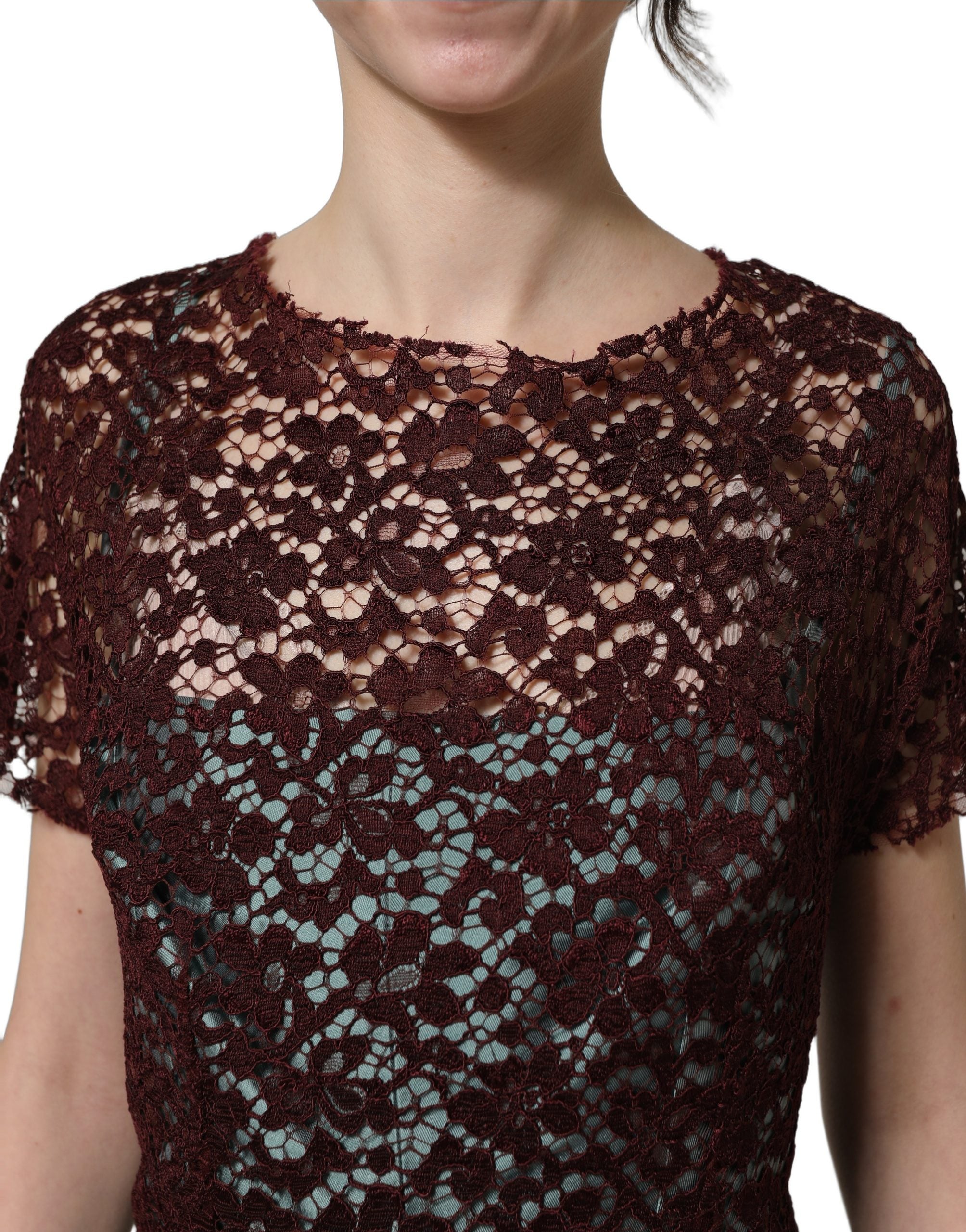 Dolce & Gabbana Mehrfarbiges Blumen-Spitzen-Taft-Midikleid mit Falten
