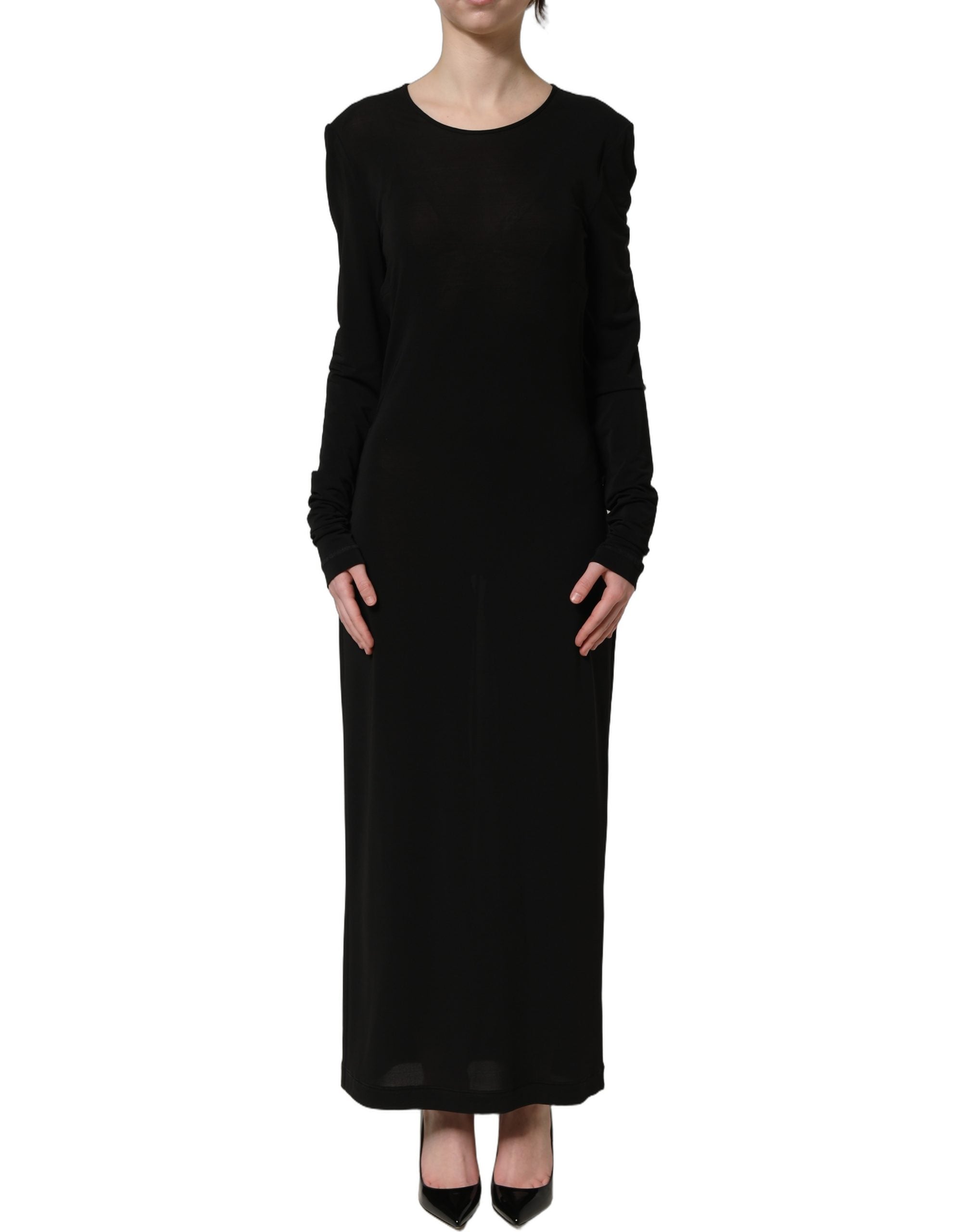 Dolce & Gabbana Schwarzes Maxikleid aus Baumwolle mit langen Ärmeln