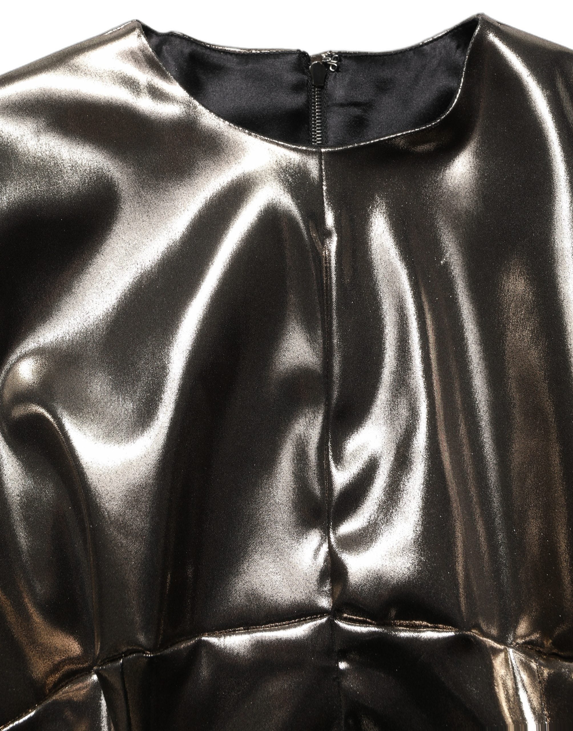Dolce & Gabbana Maxikleid aus Polyester mit Metallic-Gold-Effekt und langen Ärmeln
