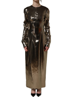 Dolce & Gabbana Maxikleid aus Polyester mit Metallic-Gold-Effekt und langen Ärmeln