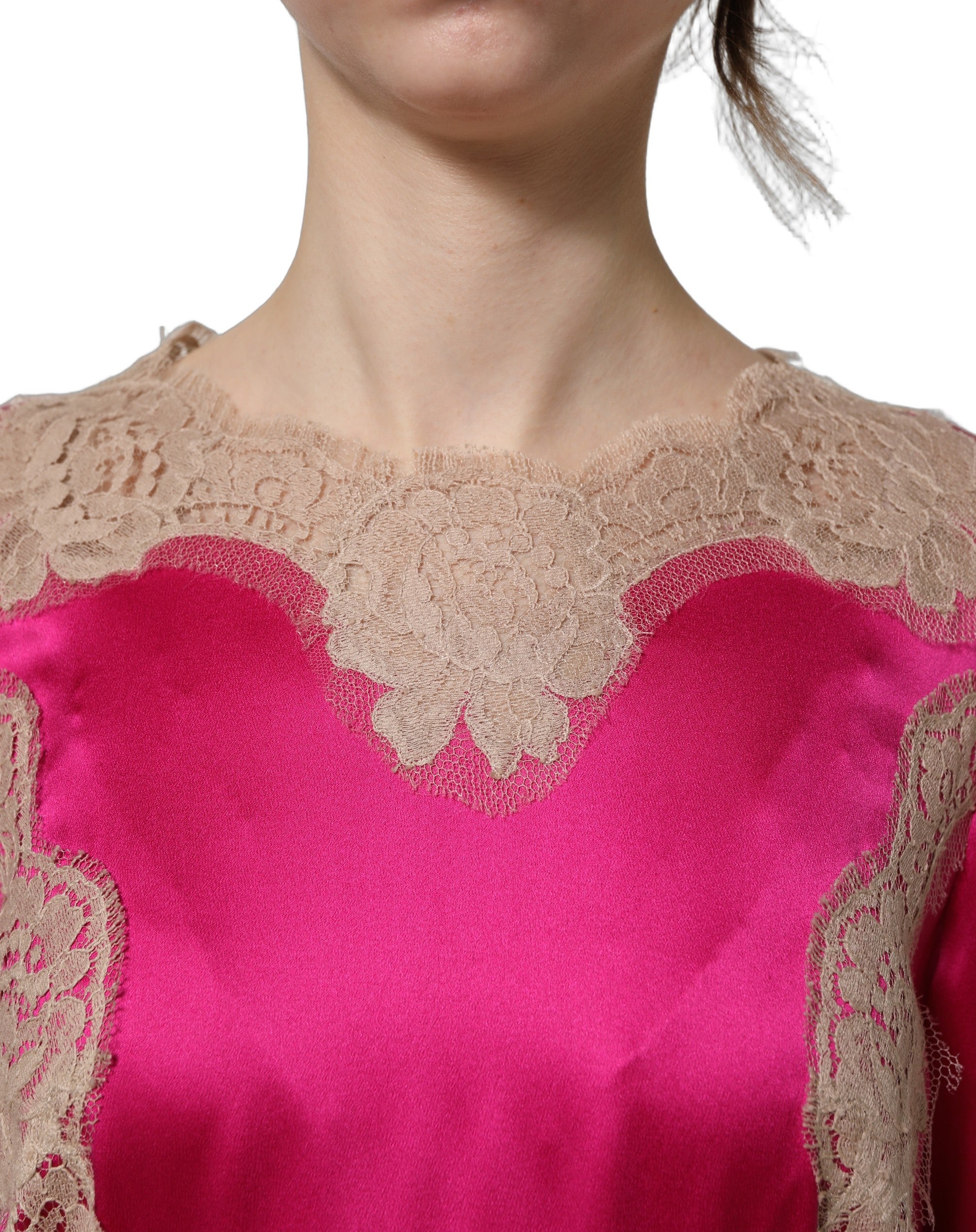 Dolce & Gabbana Fuchsia Pink Spitzen-Detail A-Linien-Midikleid