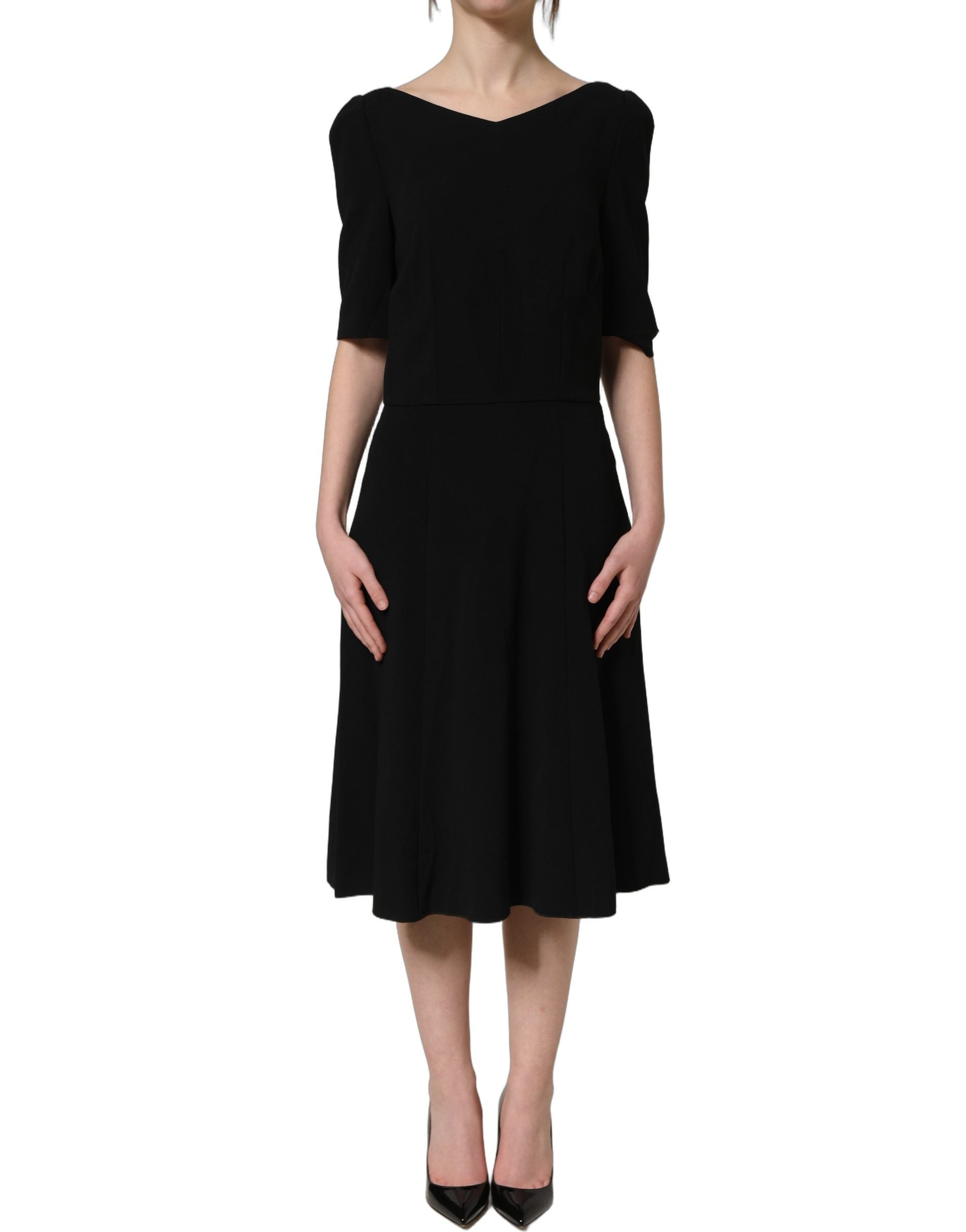 Dolce & Gabbana Schwarzes Midikleid mit kurzen Ärmeln und A-Linie aus Viskose